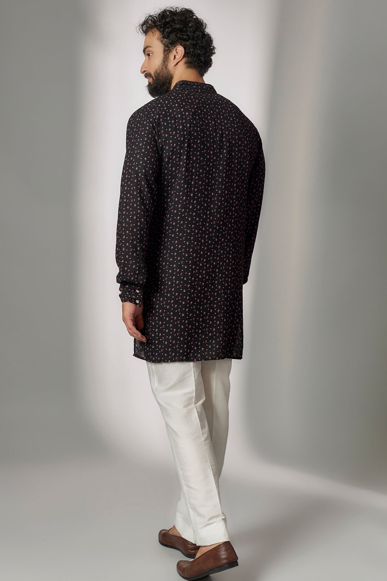Black Micro Print Kurta Set - Spring Break
