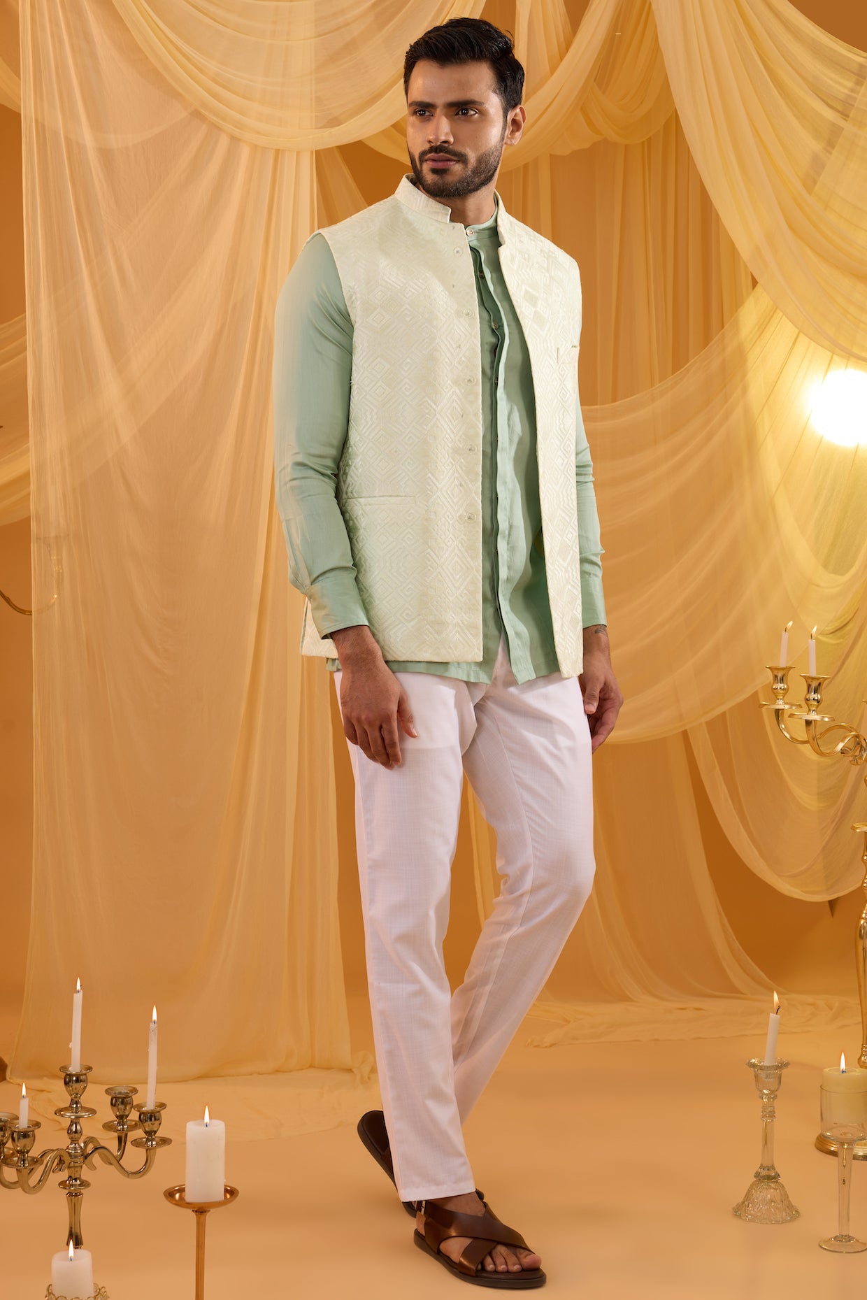 Mint Green Embroidered Indo Western Set