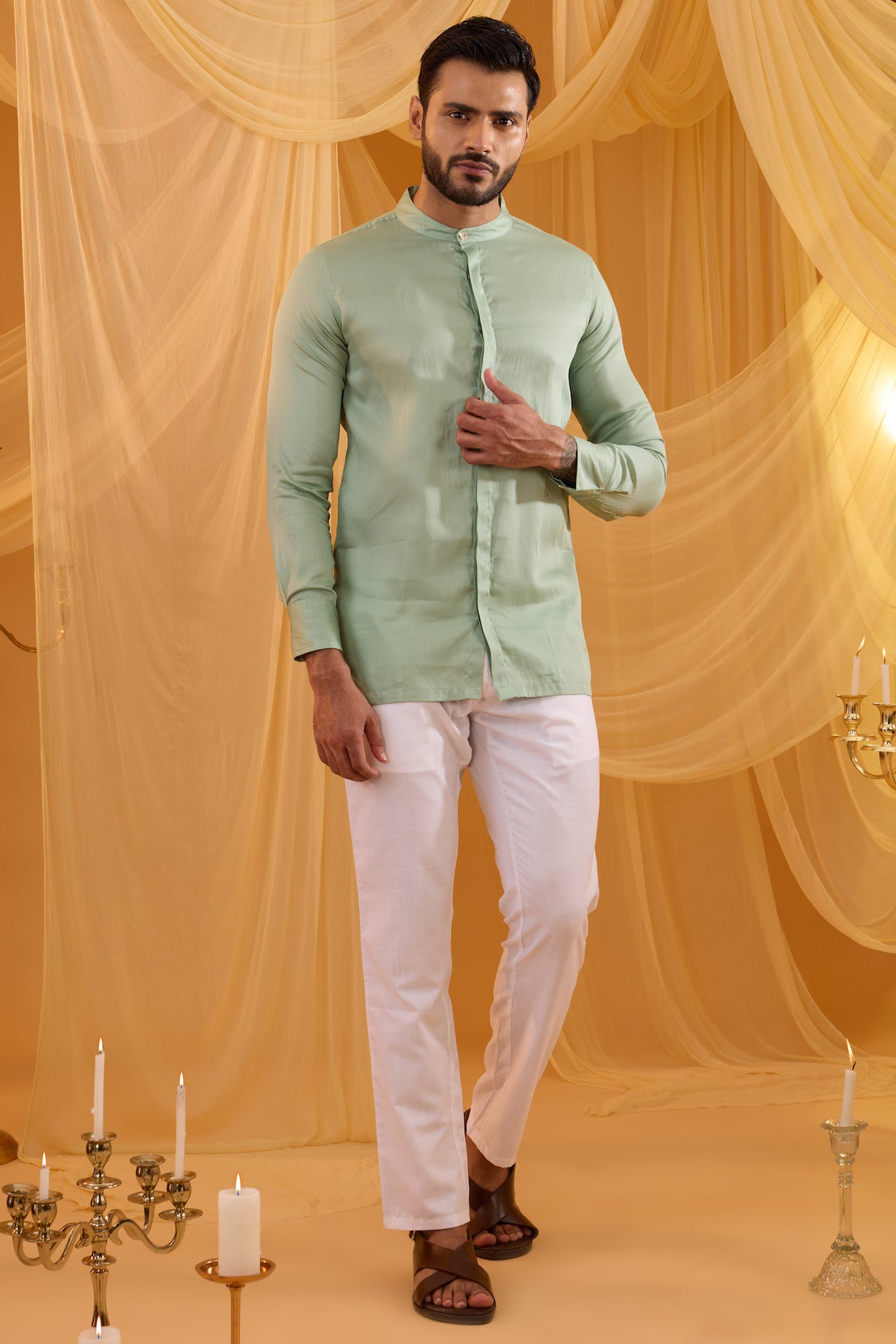 Mint Green Embroidered Indo Western Set
