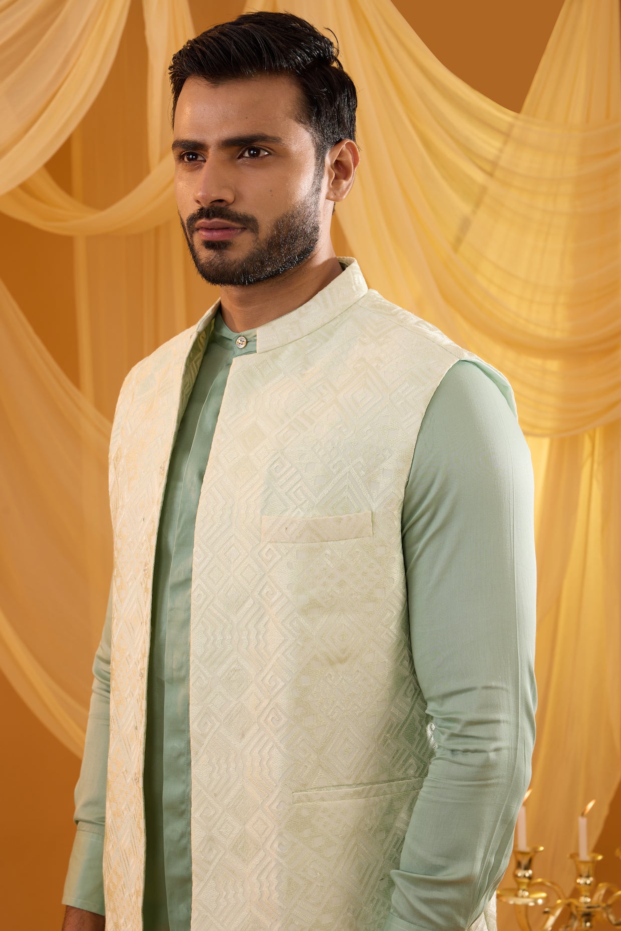 Mint Green Embroidered Indo Western Set
