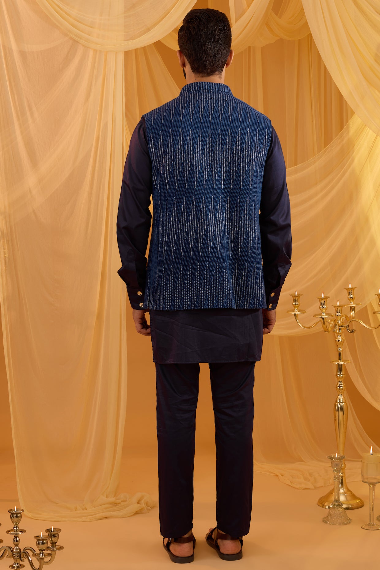 Navy Blue Sequin Embroidered Indo Western Set