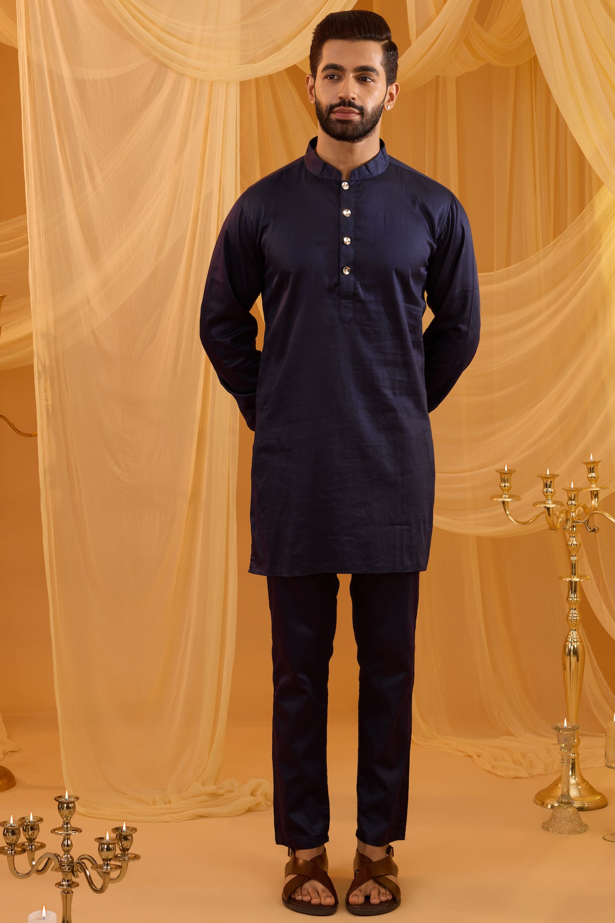 Navy Blue Sequin Embroidered Indo Western Set