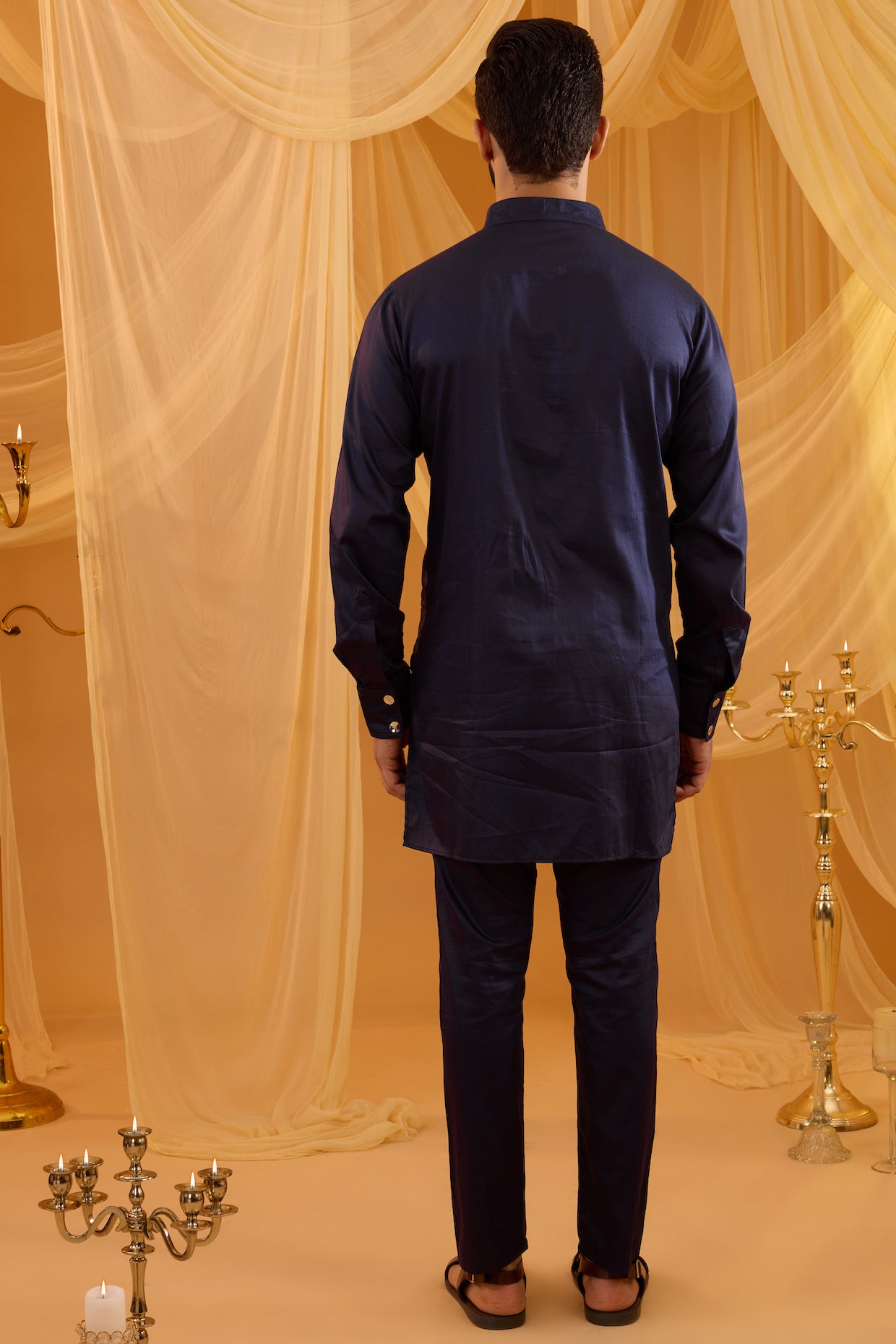 Navy Blue Sequin Embroidered Indo Western Set