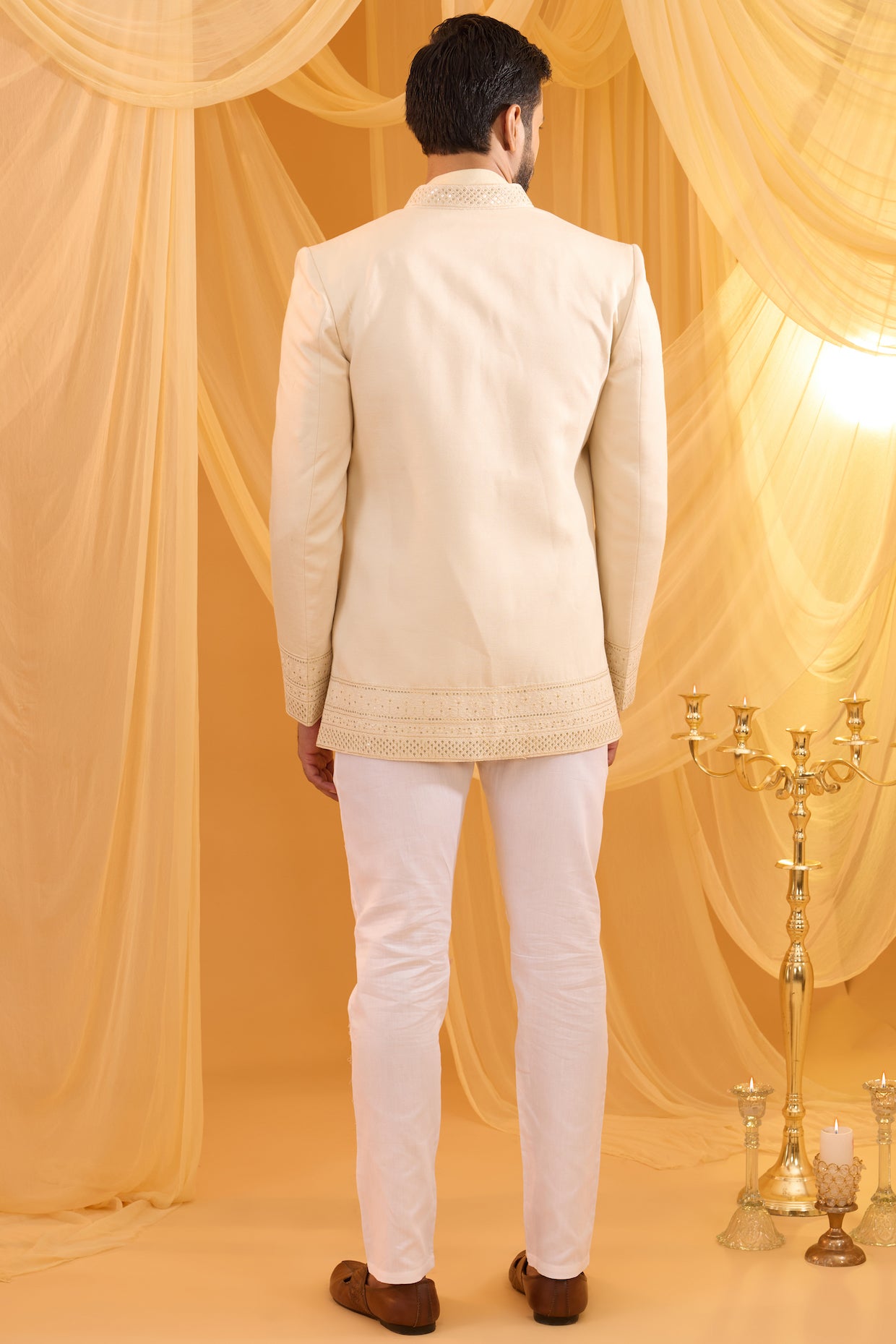 Cream Embroidered Indowestern Set