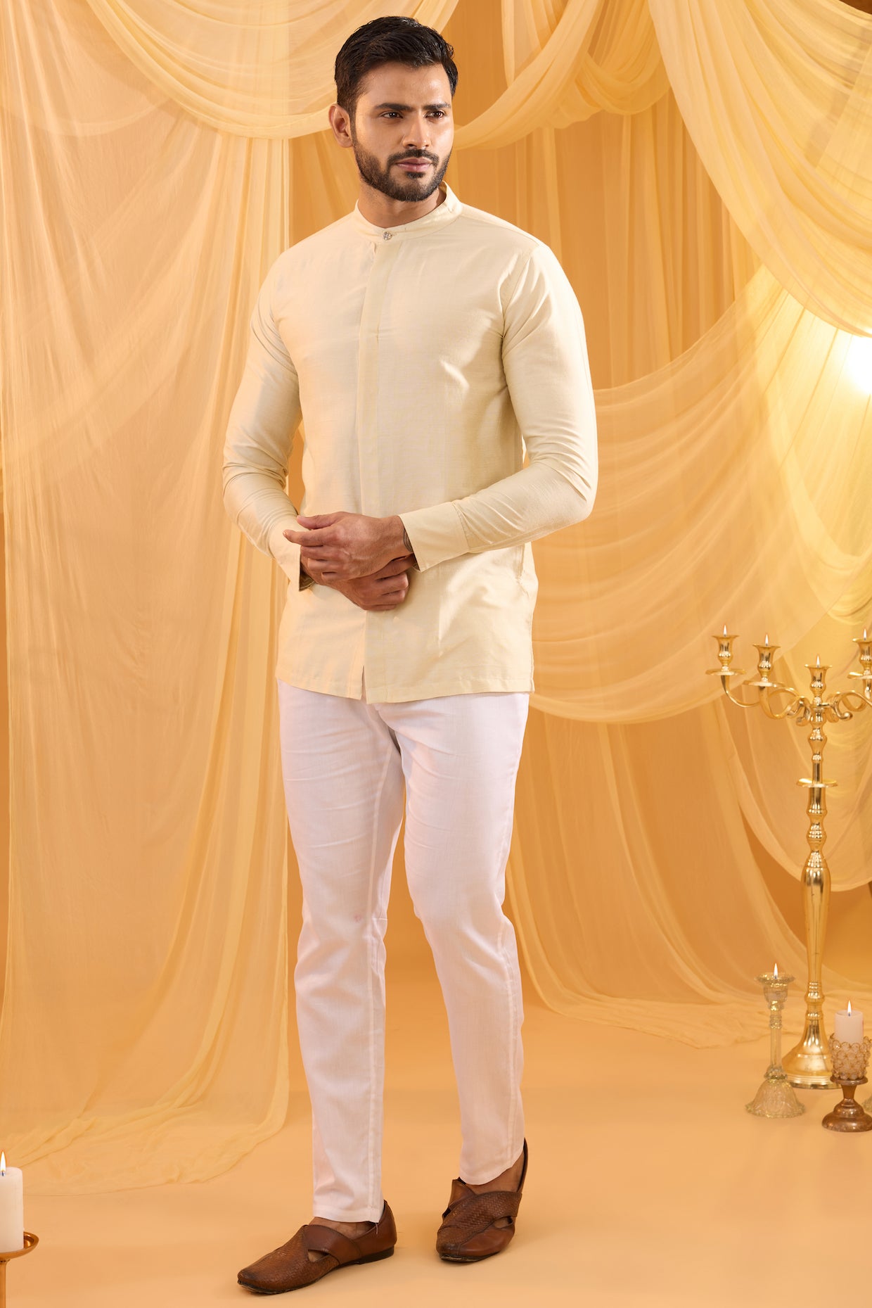 Cream Embroidered Indowestern Set