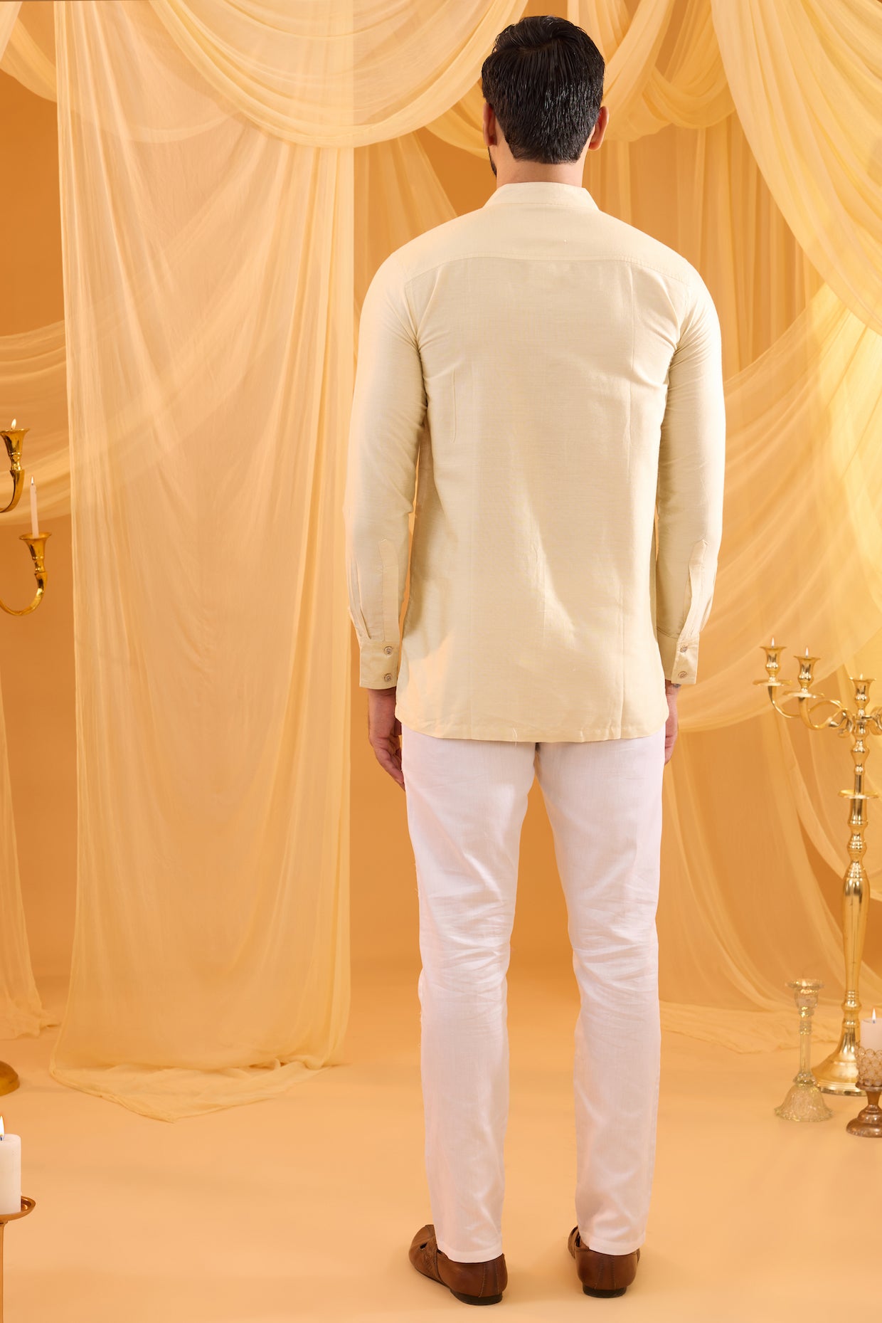 Cream Embroidered Indowestern Set