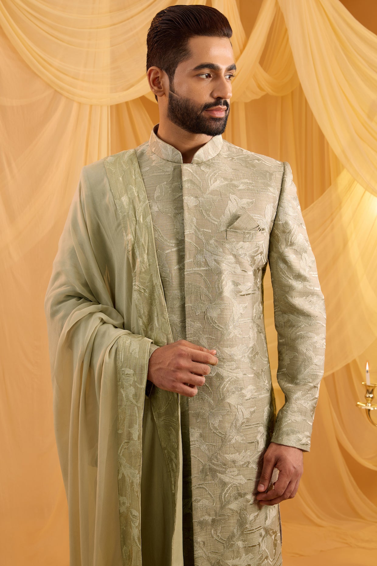 Floral Embroidered Sherwani Set