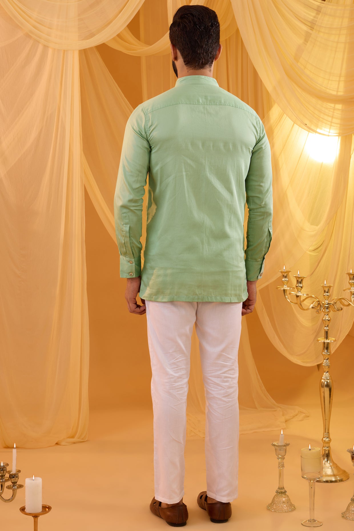 Mint Green Embroidered Open Jacket Kurta Set