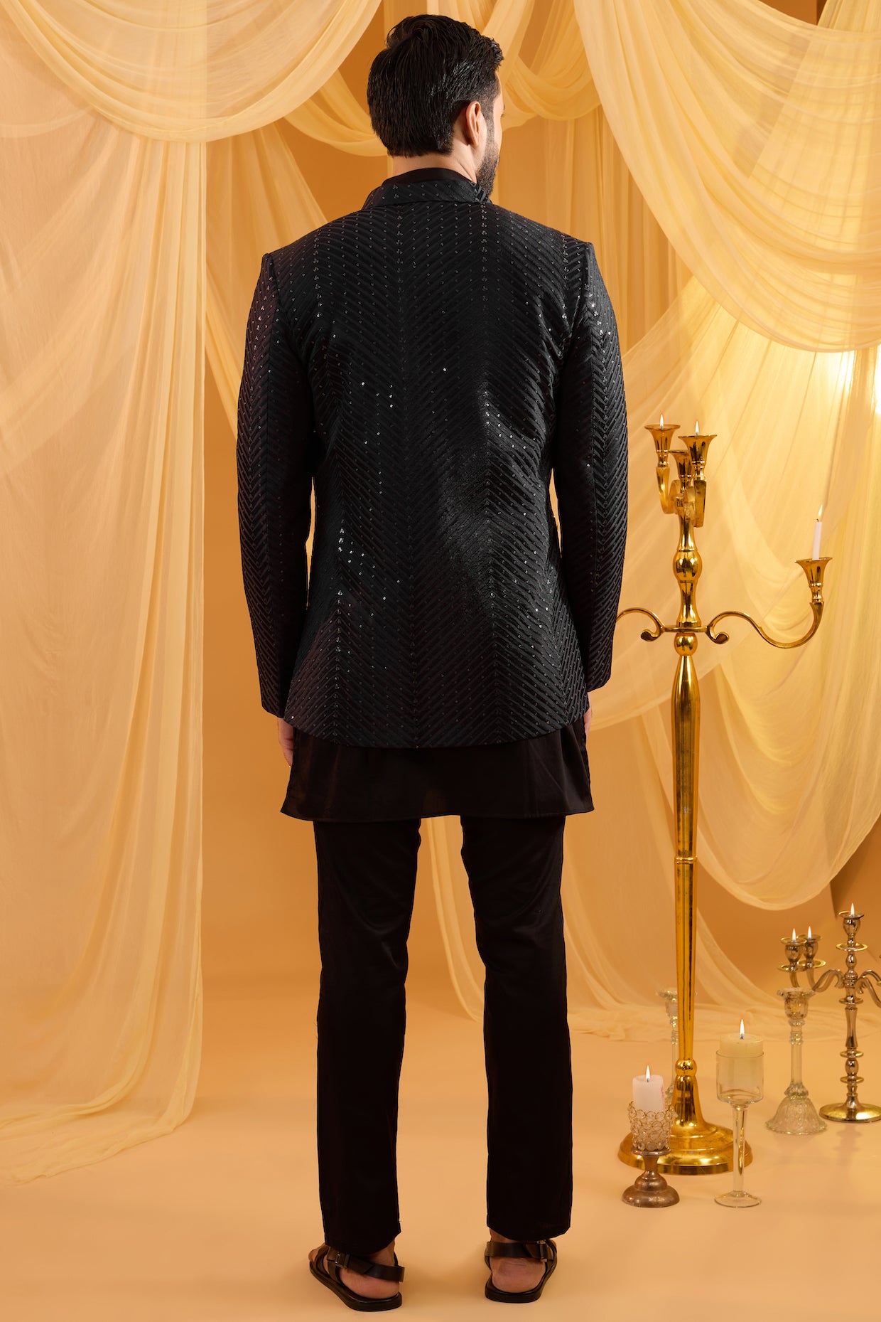 Black Embroidered Indo Western Set