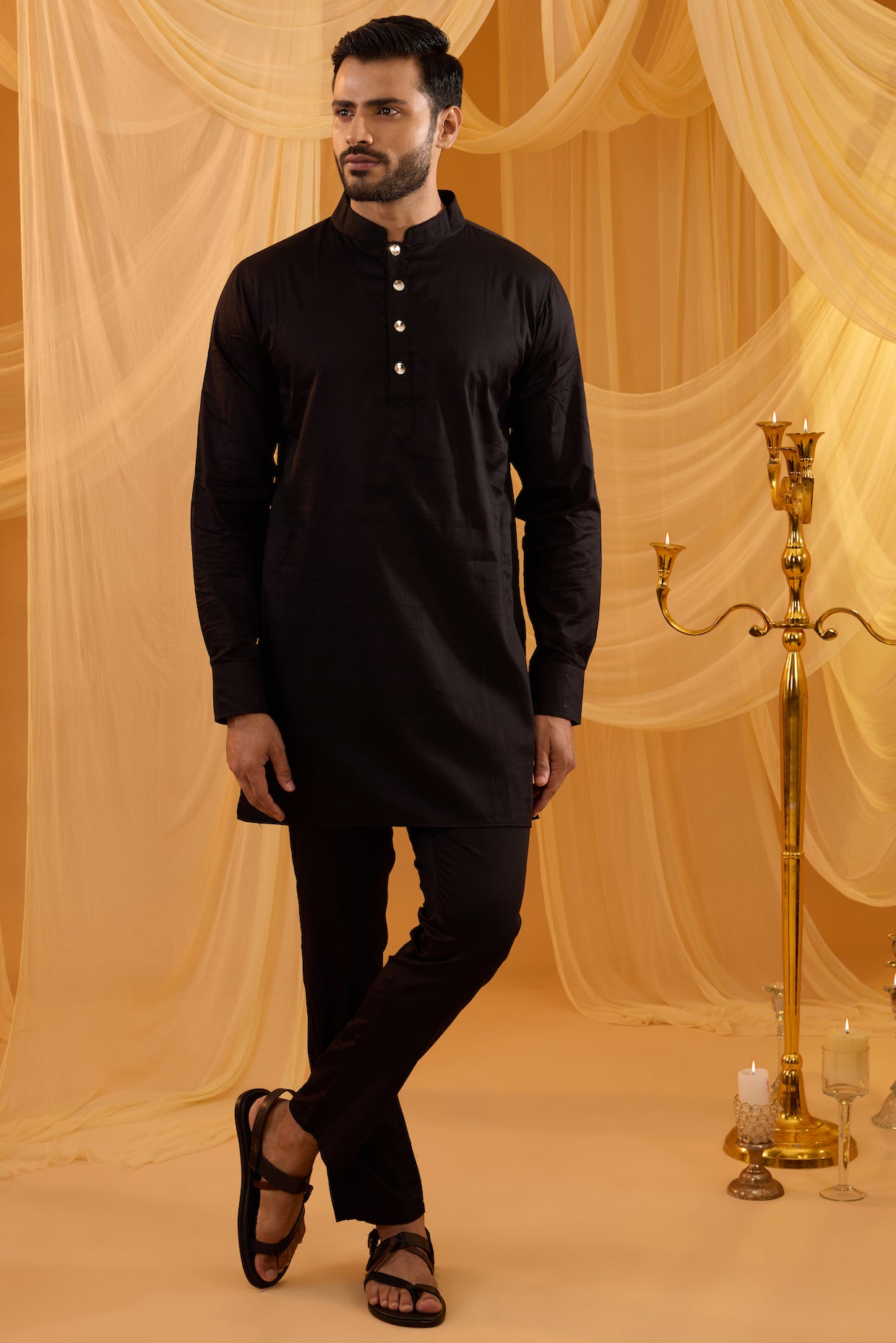 Black Embroidered Indo Western Set