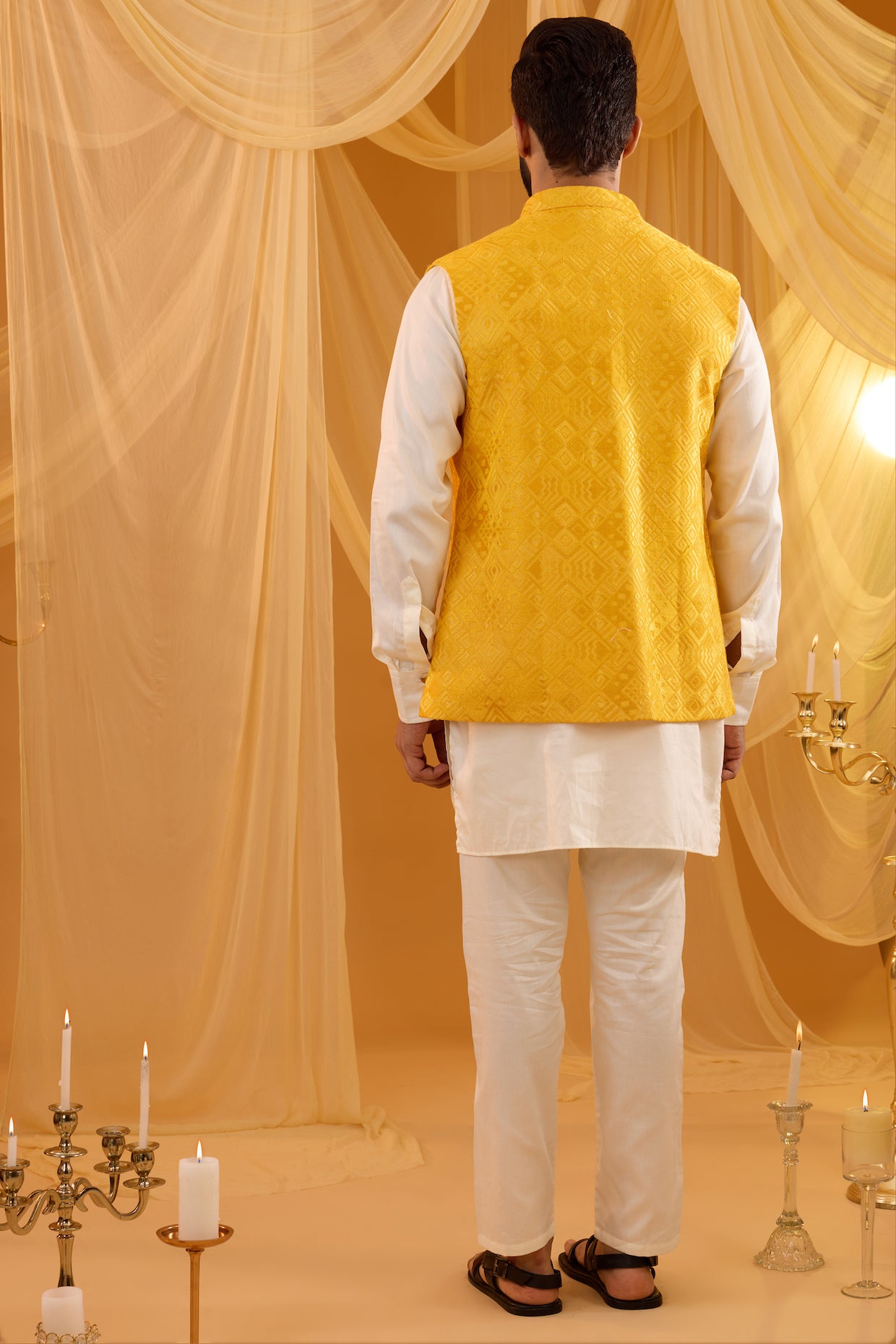 Yellow Embroidered Jacket Kurta Set