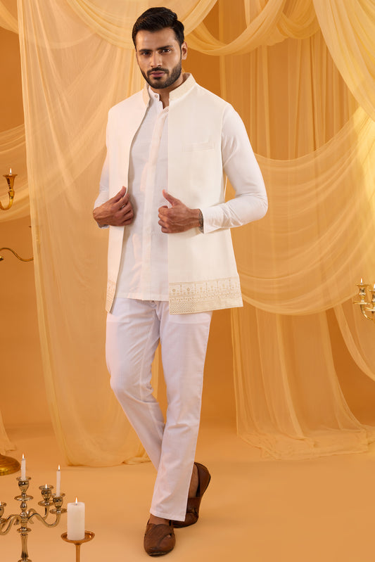 White Embroidered Indo Western Set