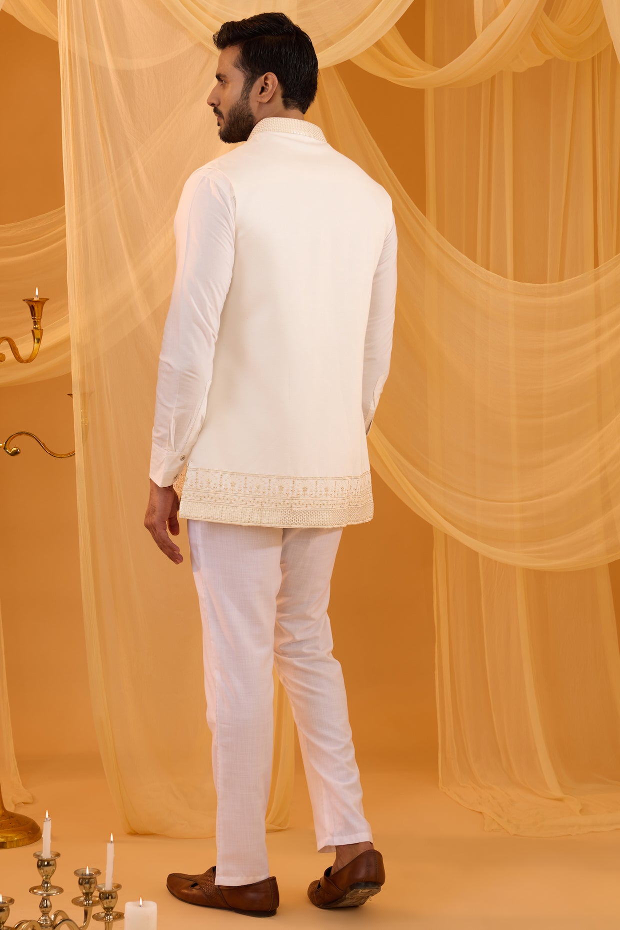 White Embroidered Indo Western Set