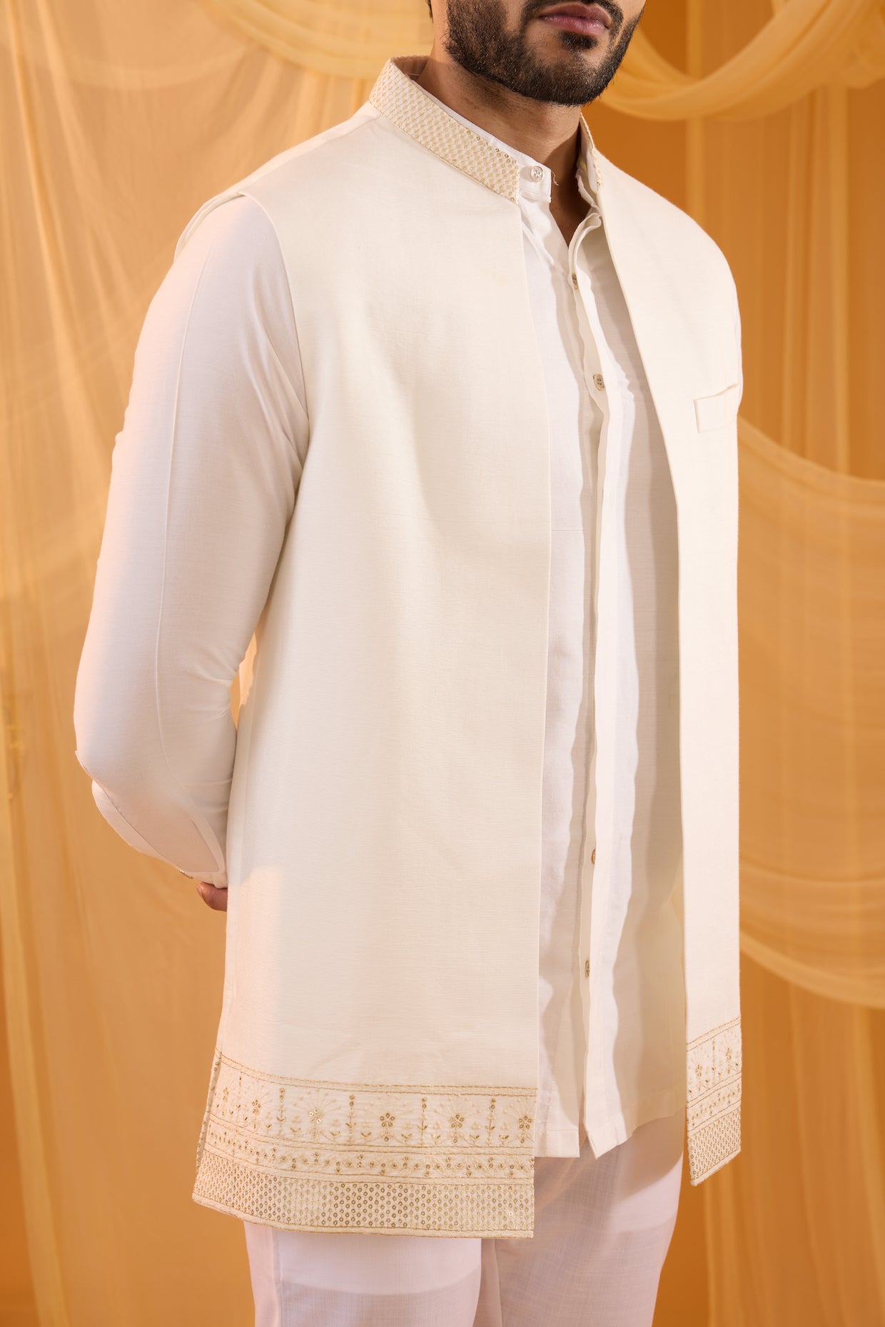 White Embroidered Indo Western Set