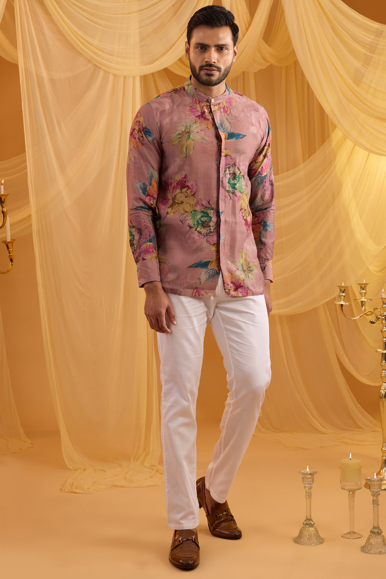 Lilac Floral Print Indo Western Set