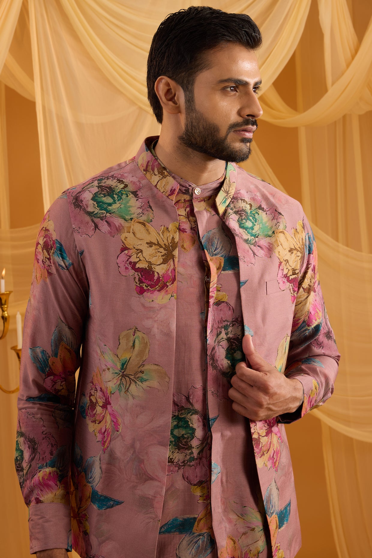 Lilac Floral Print Indo Western Set