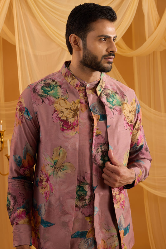 Lilac Floral Print Indo Western Set