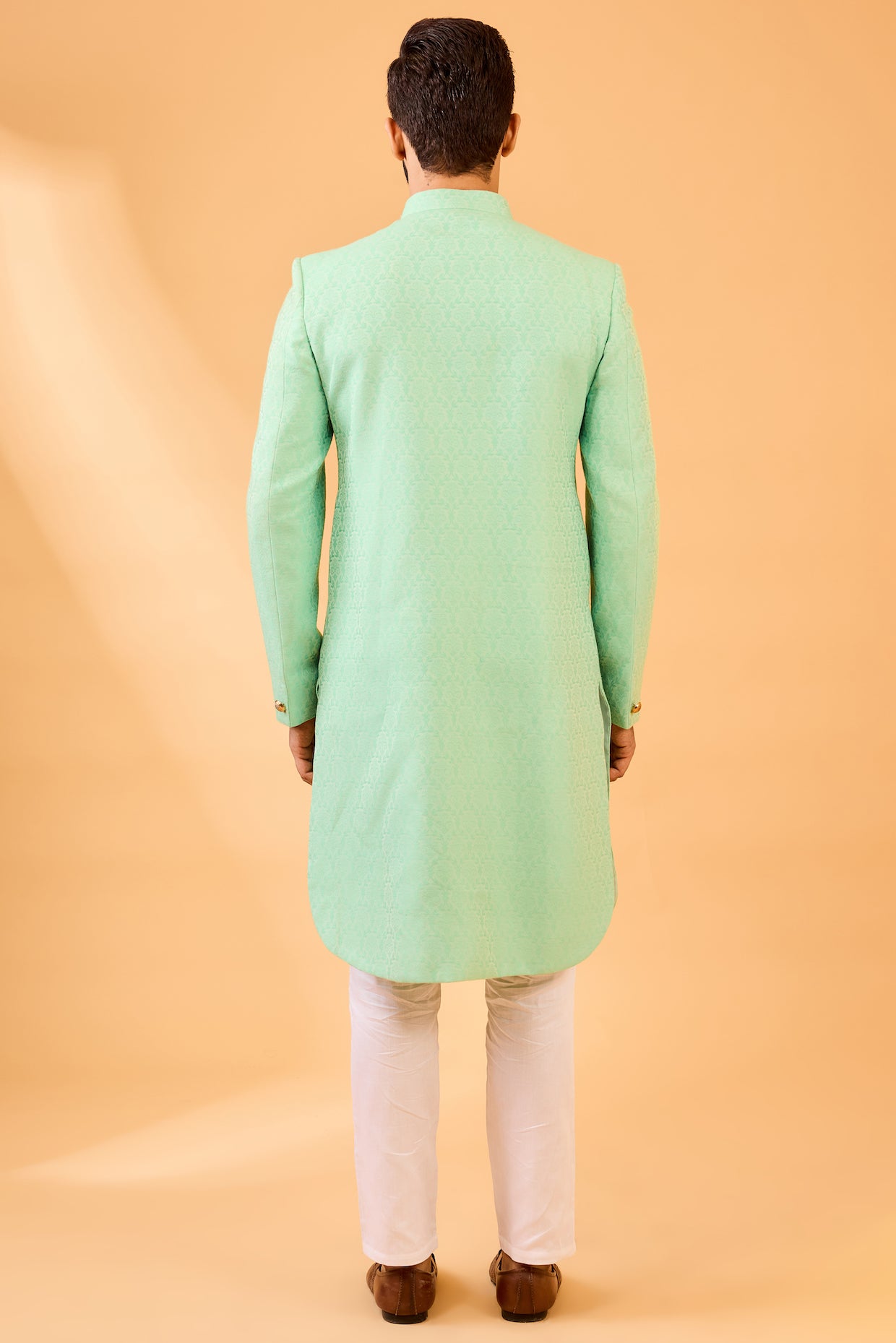 Mint Green Jacquard Sherwani Set