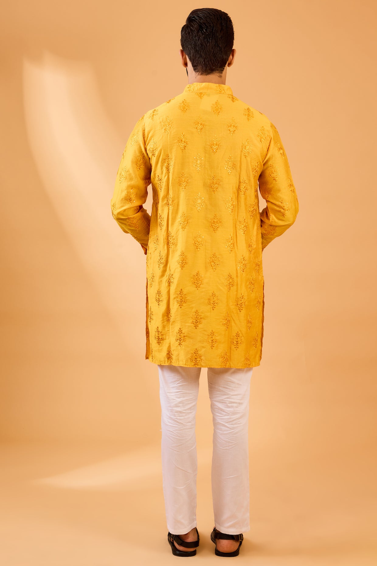 Mustard Floral Embroidered Kurta Set