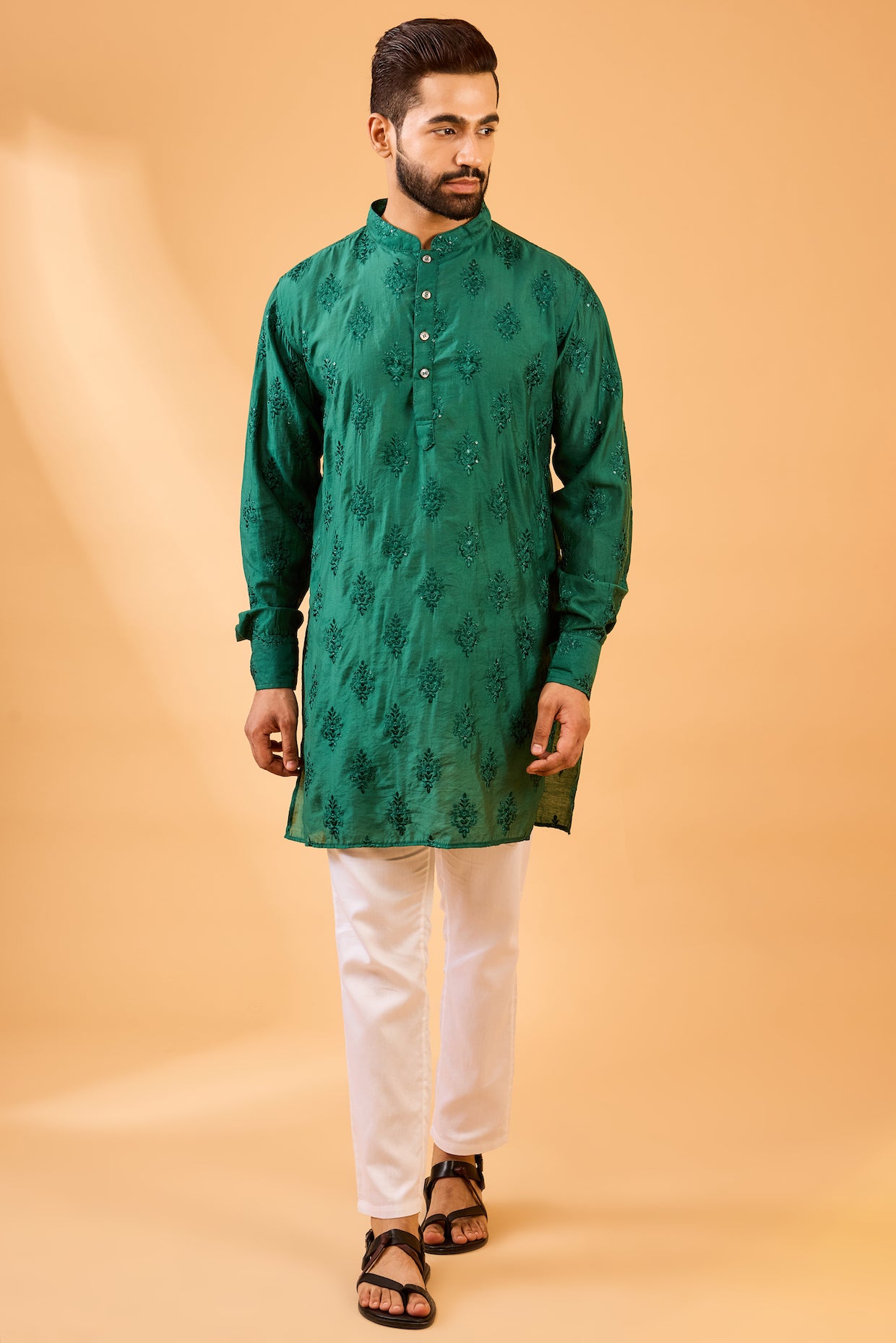 Emerald Green Floral Embroidered Kurta Set