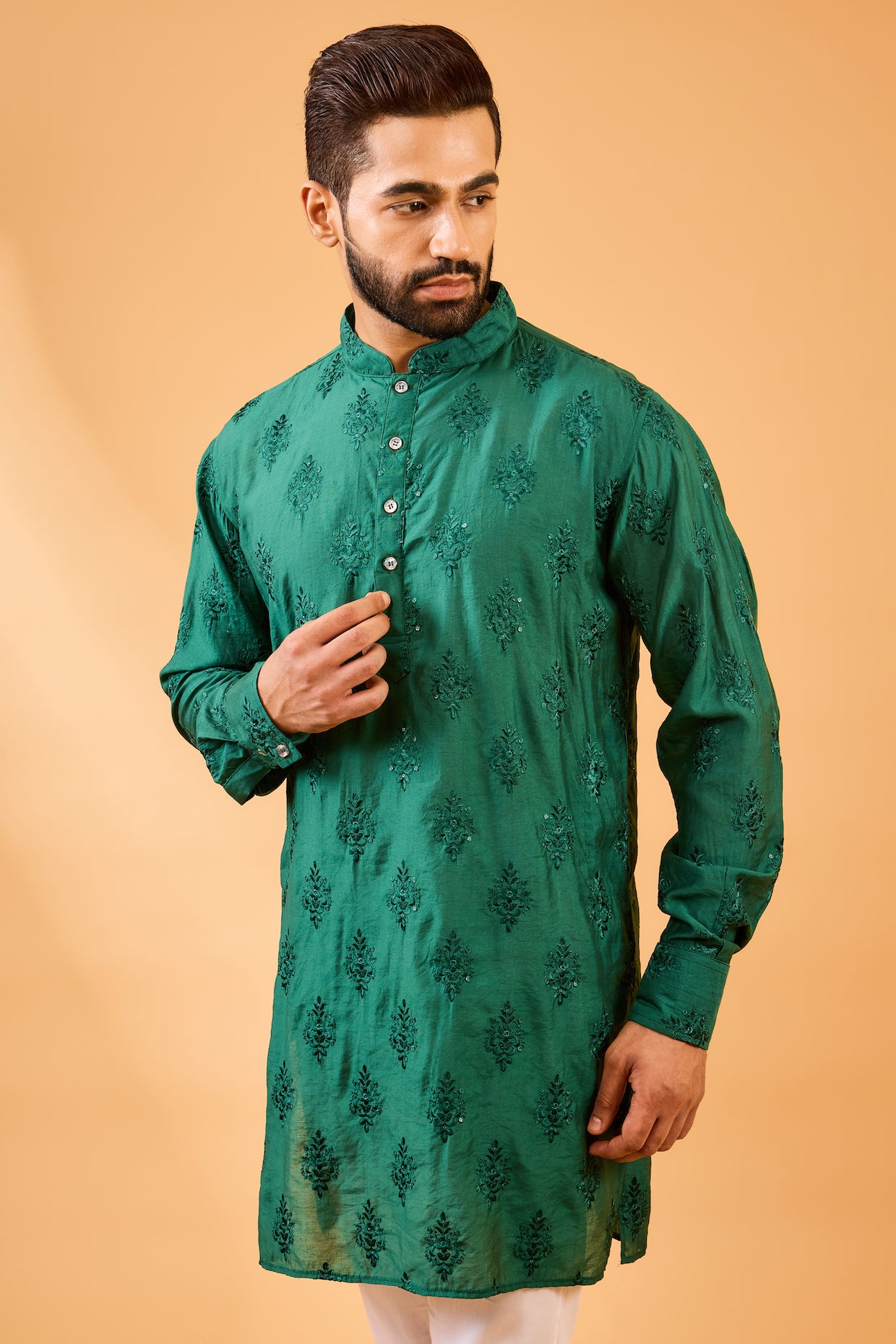 Emerald Green Floral Embroidered Kurta Set