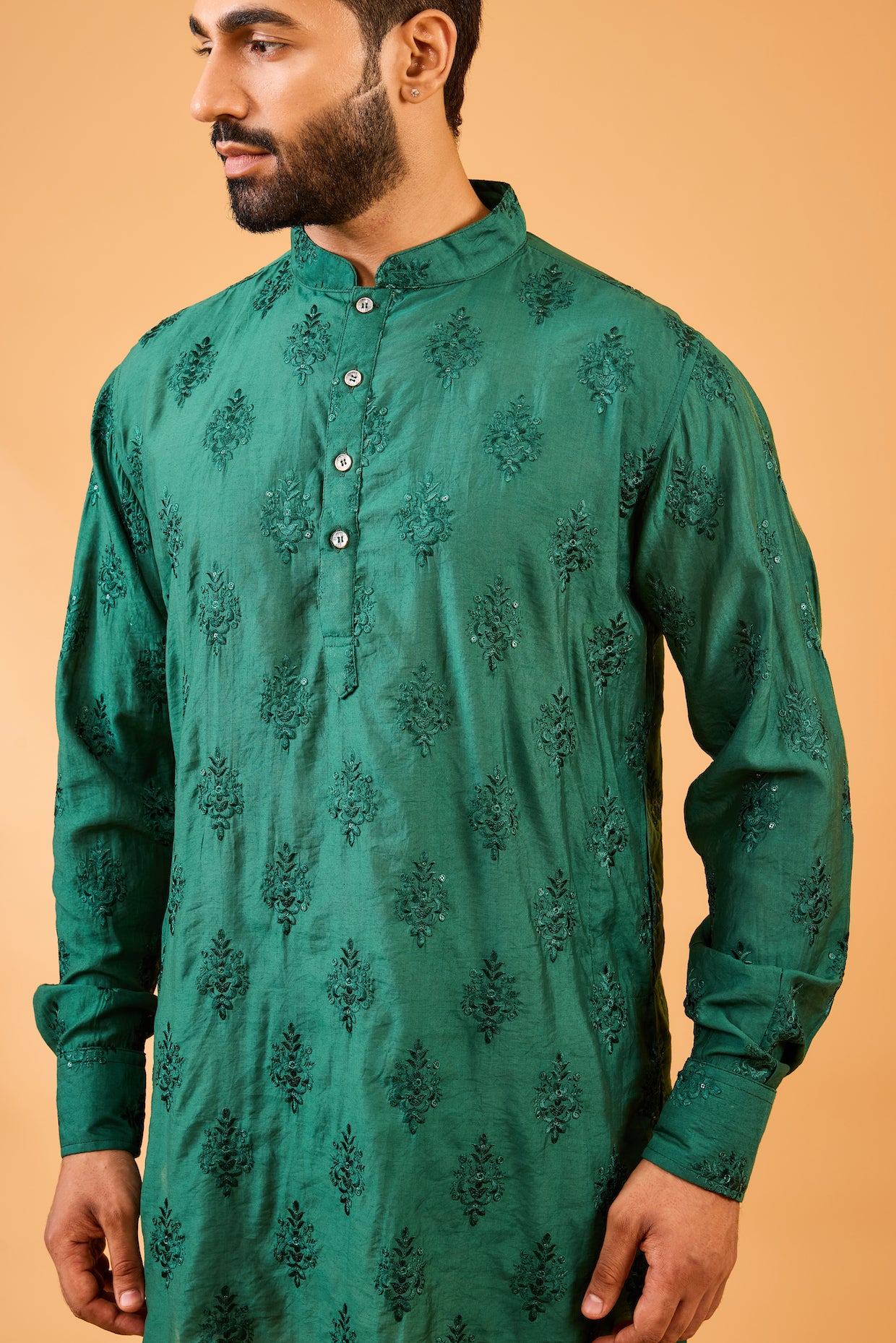 Emerald Green Floral Embroidered Kurta Set