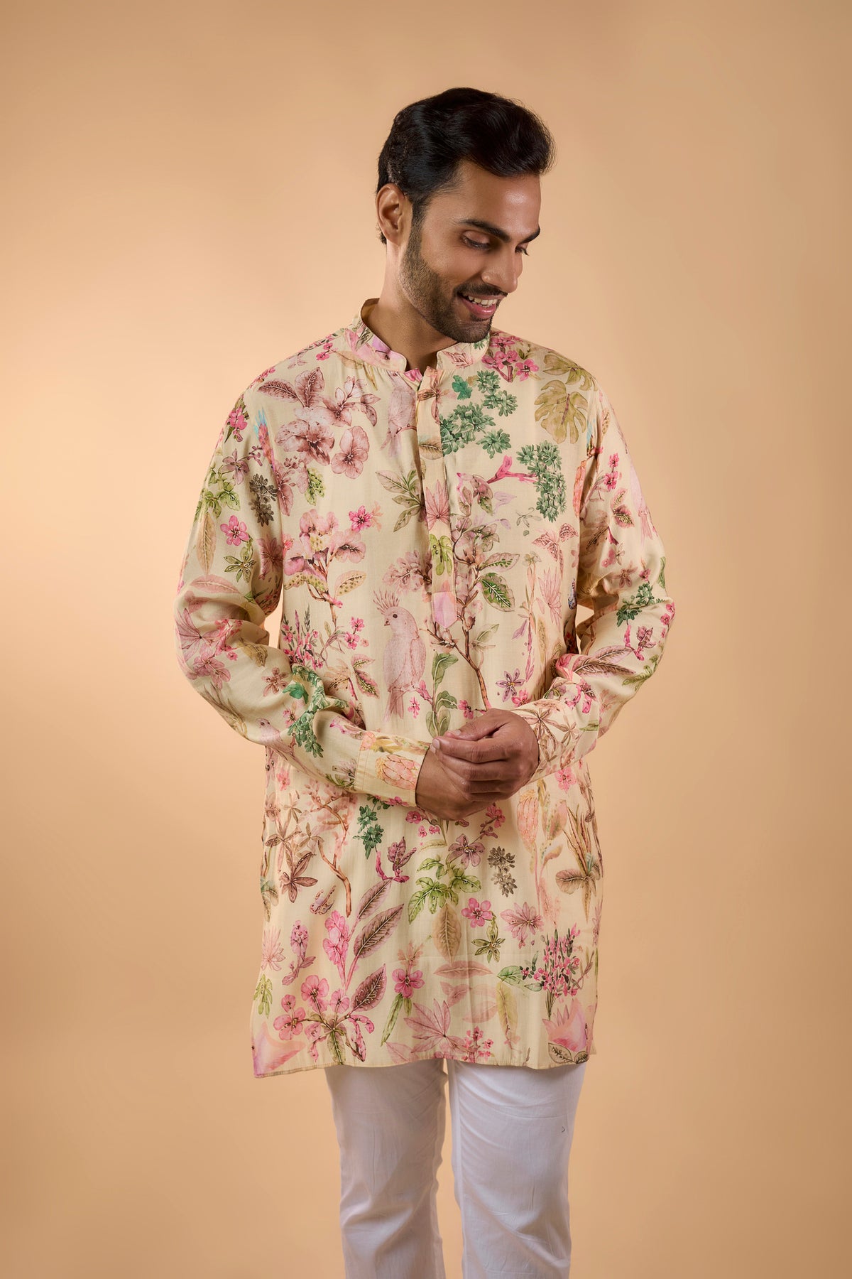 Cream Floral Print Kurta Set