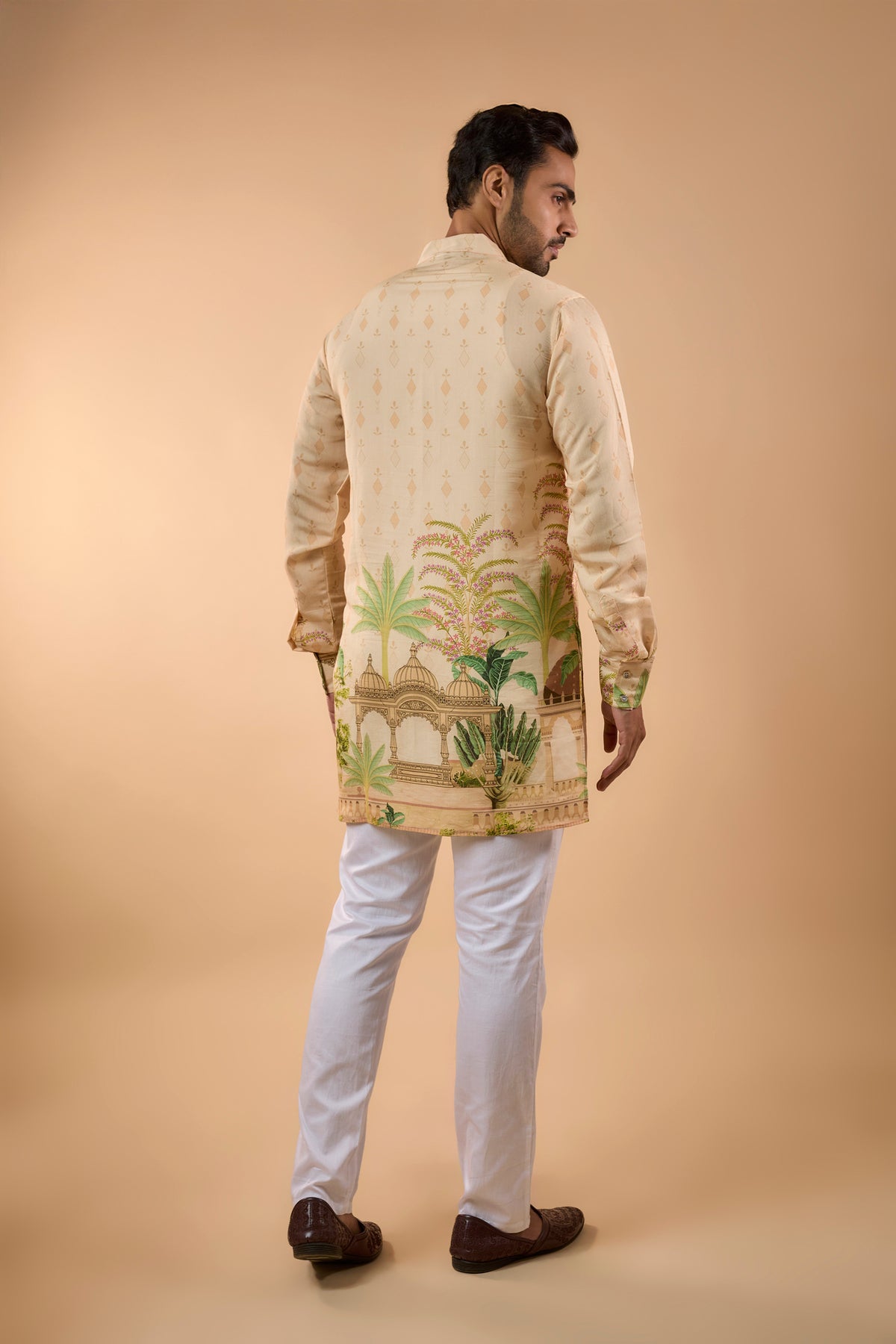 Beige Placement Print Kurta Set