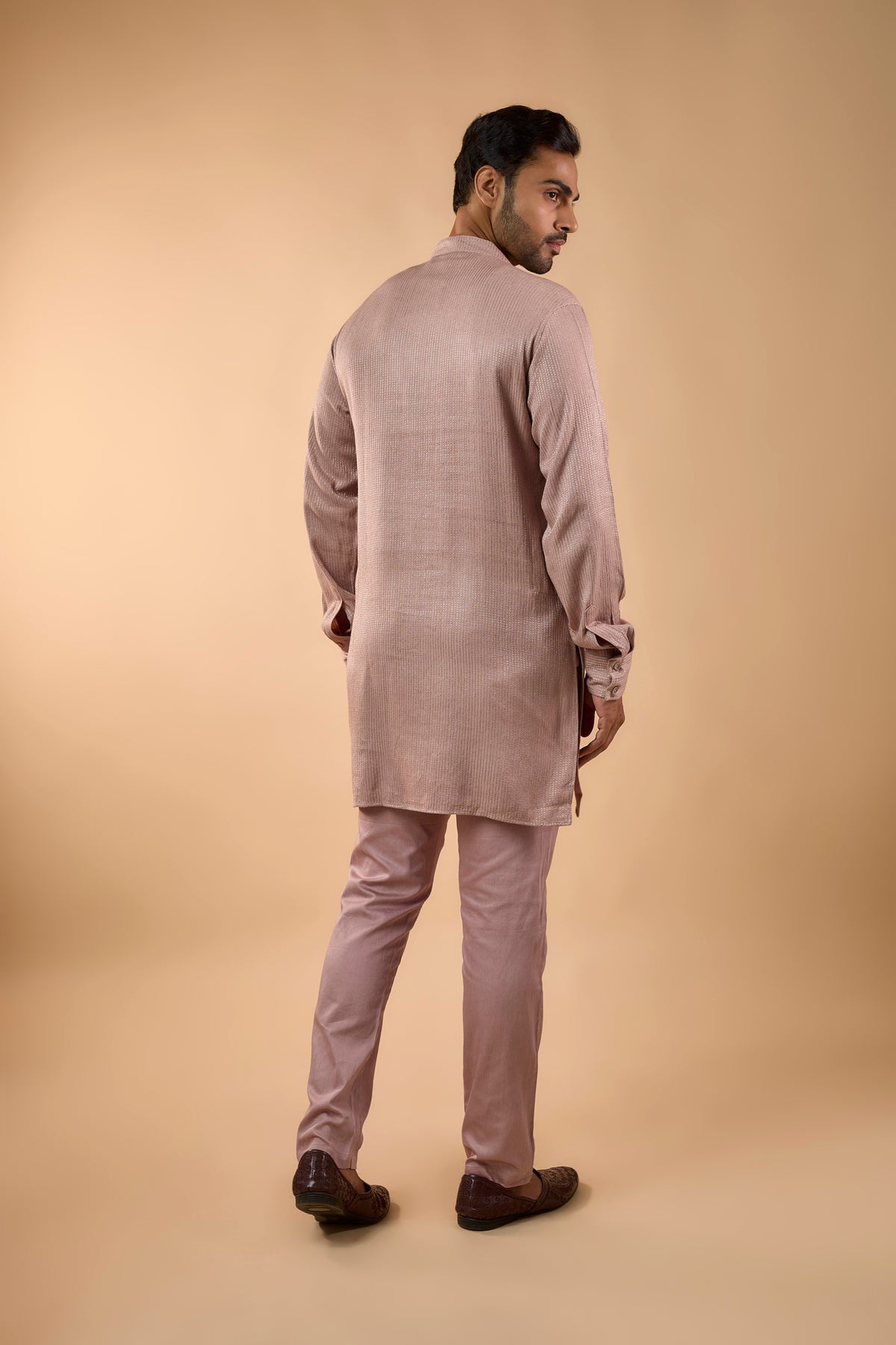 Pink Blended Silk Embroidered Kurta Set