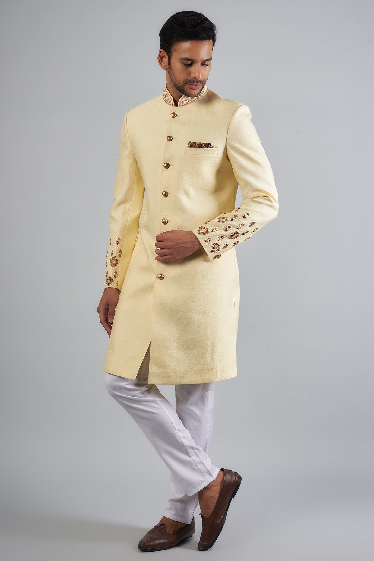 Off White Jacquard Embroidered Sherwani Set - Spring Break