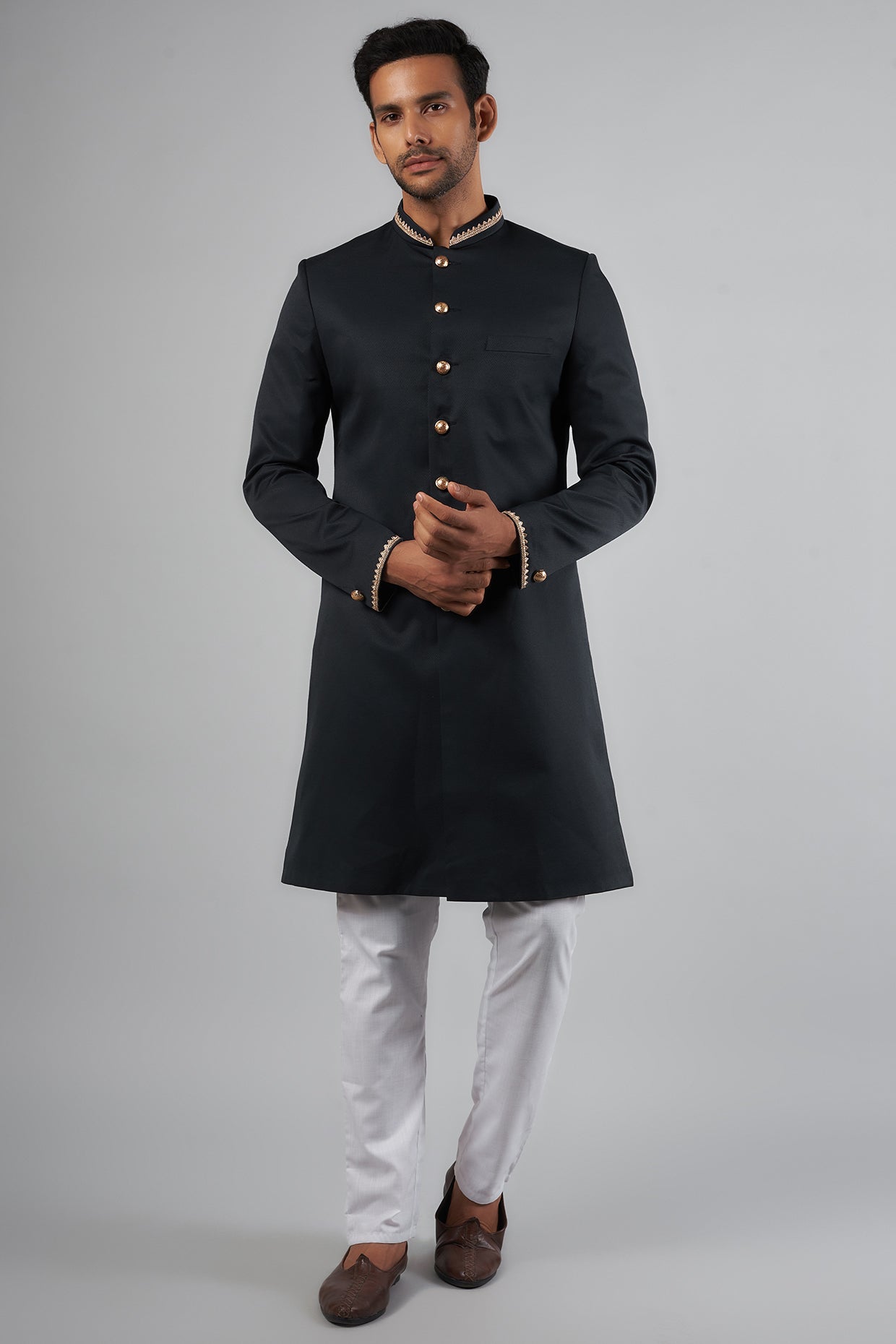 Dark Navy Jacquard Sherwani Set - Spring Break