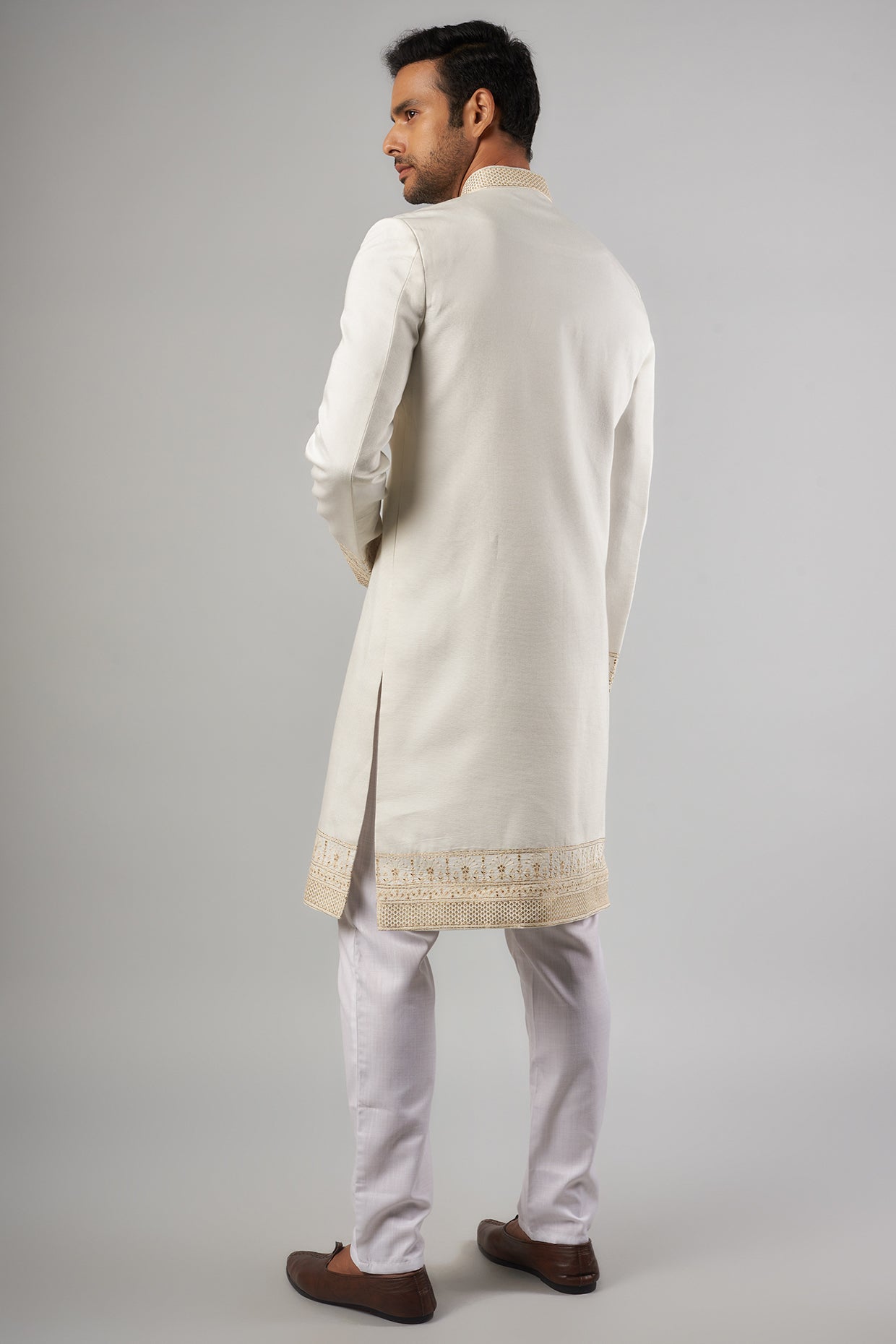 White Embroidered Sherwani Set - Spring Break