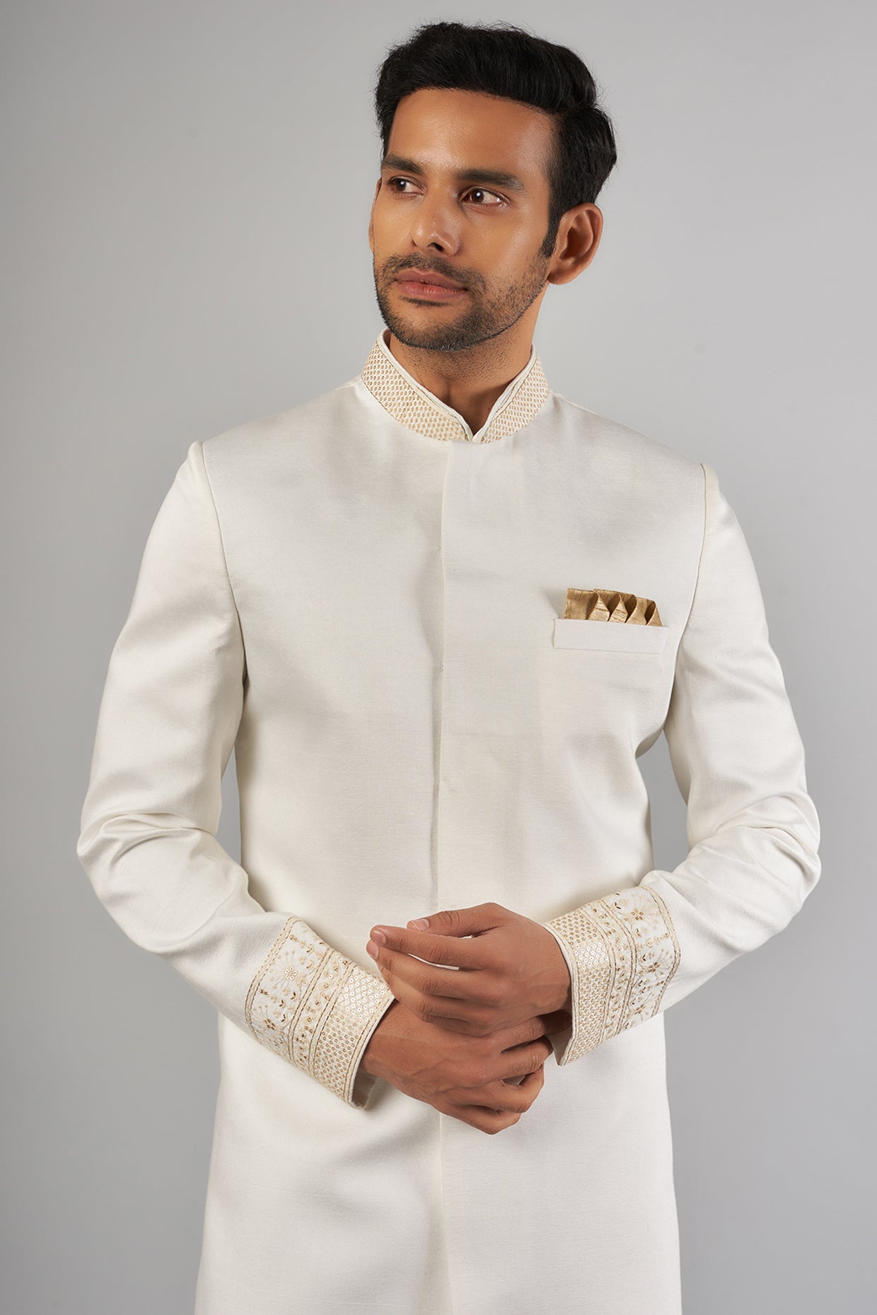 White Embroidered Sherwani Set - Spring Break