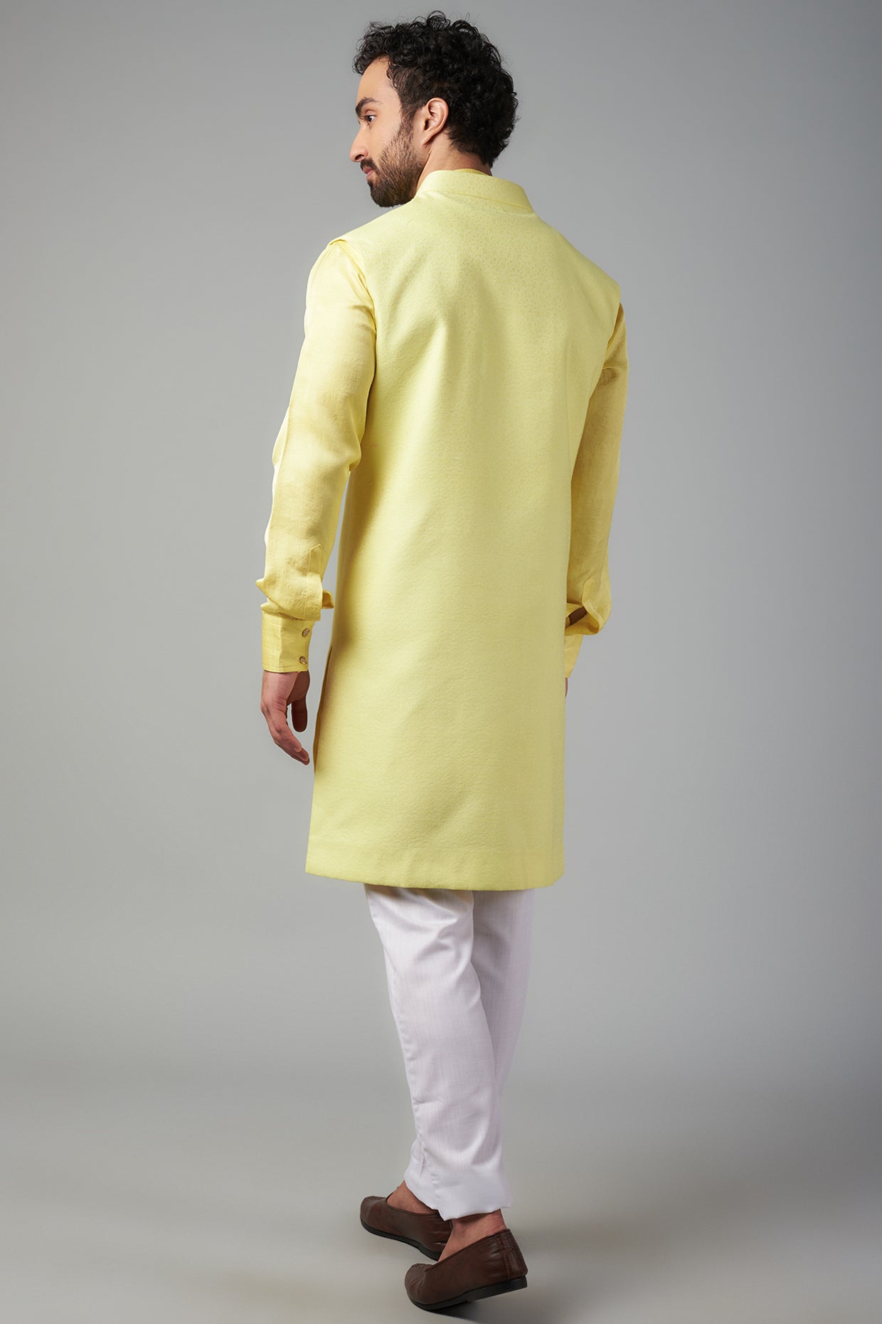 Yellow Jacquard Indo Western Set