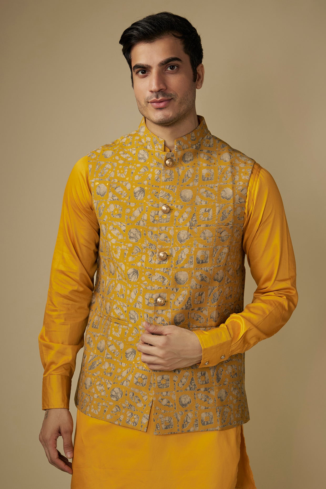 Mustard Printed Jacket Kurta Set - Spring Break