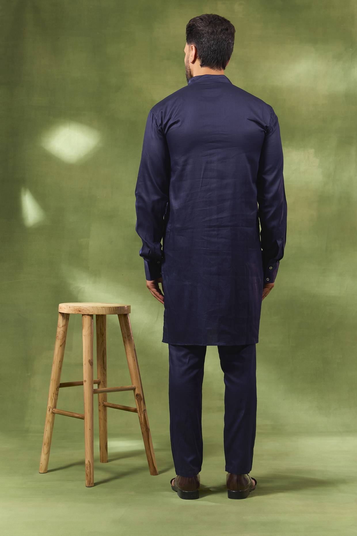 Navy Floral Jacquard Jacket Kurta Set