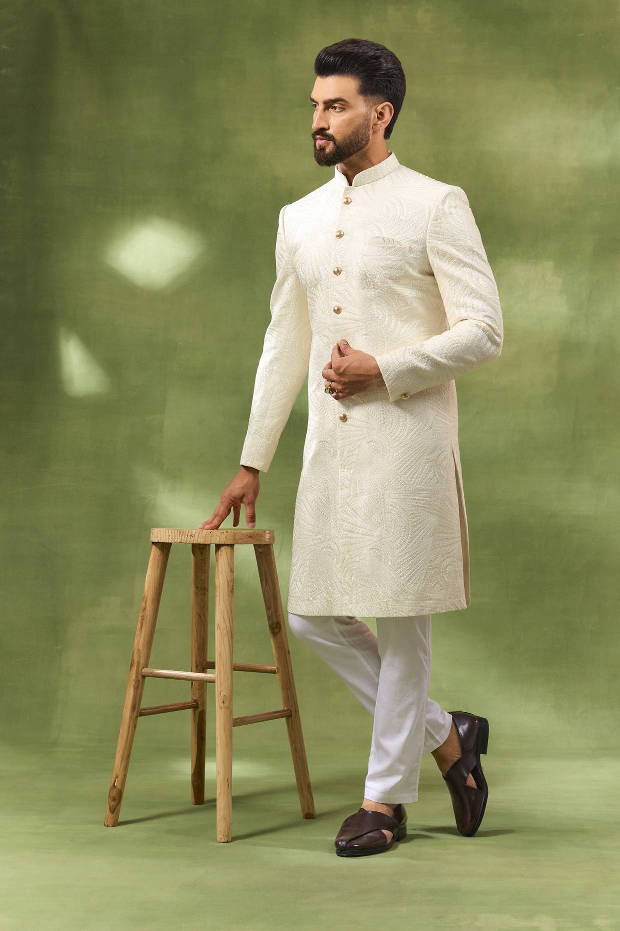 Ivory Box Embroidered Sherwani Set