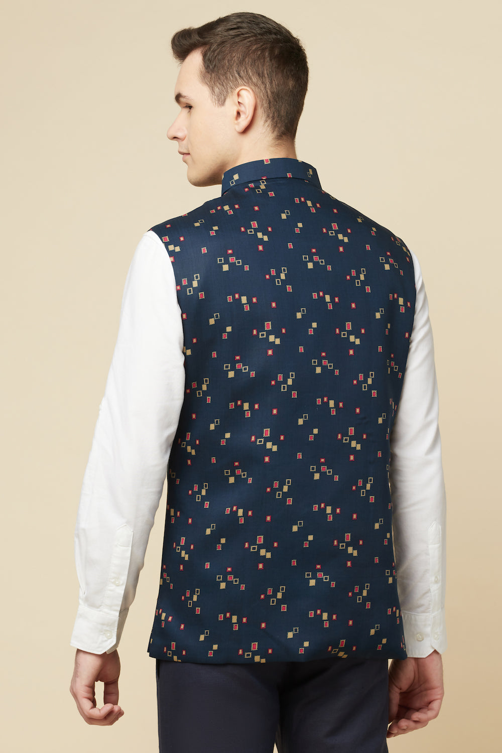 Navy Blue Digital Print Bundi Jacket - Spring Break