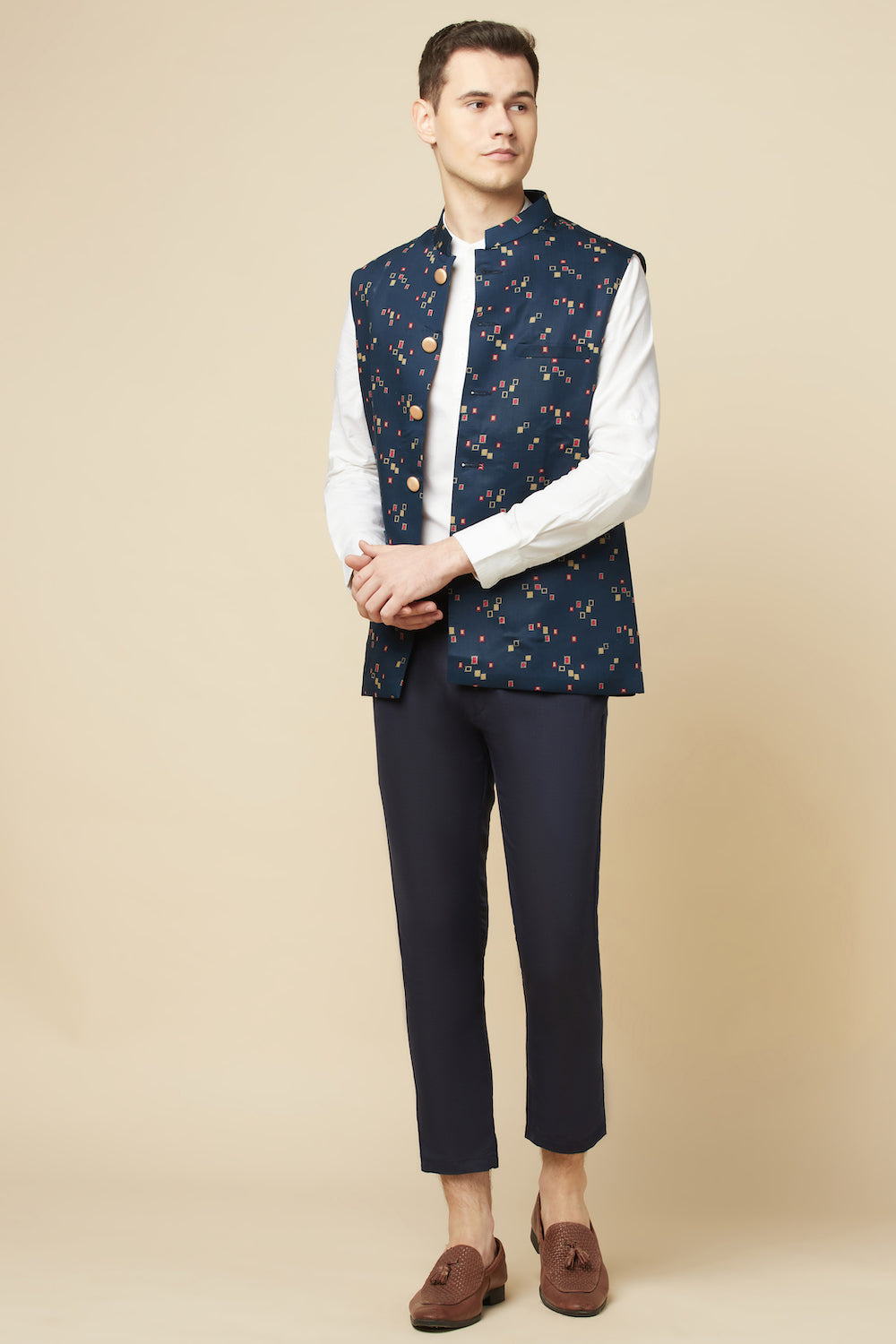 Navy Blue Digital Print Bundi Jacket - Spring Break