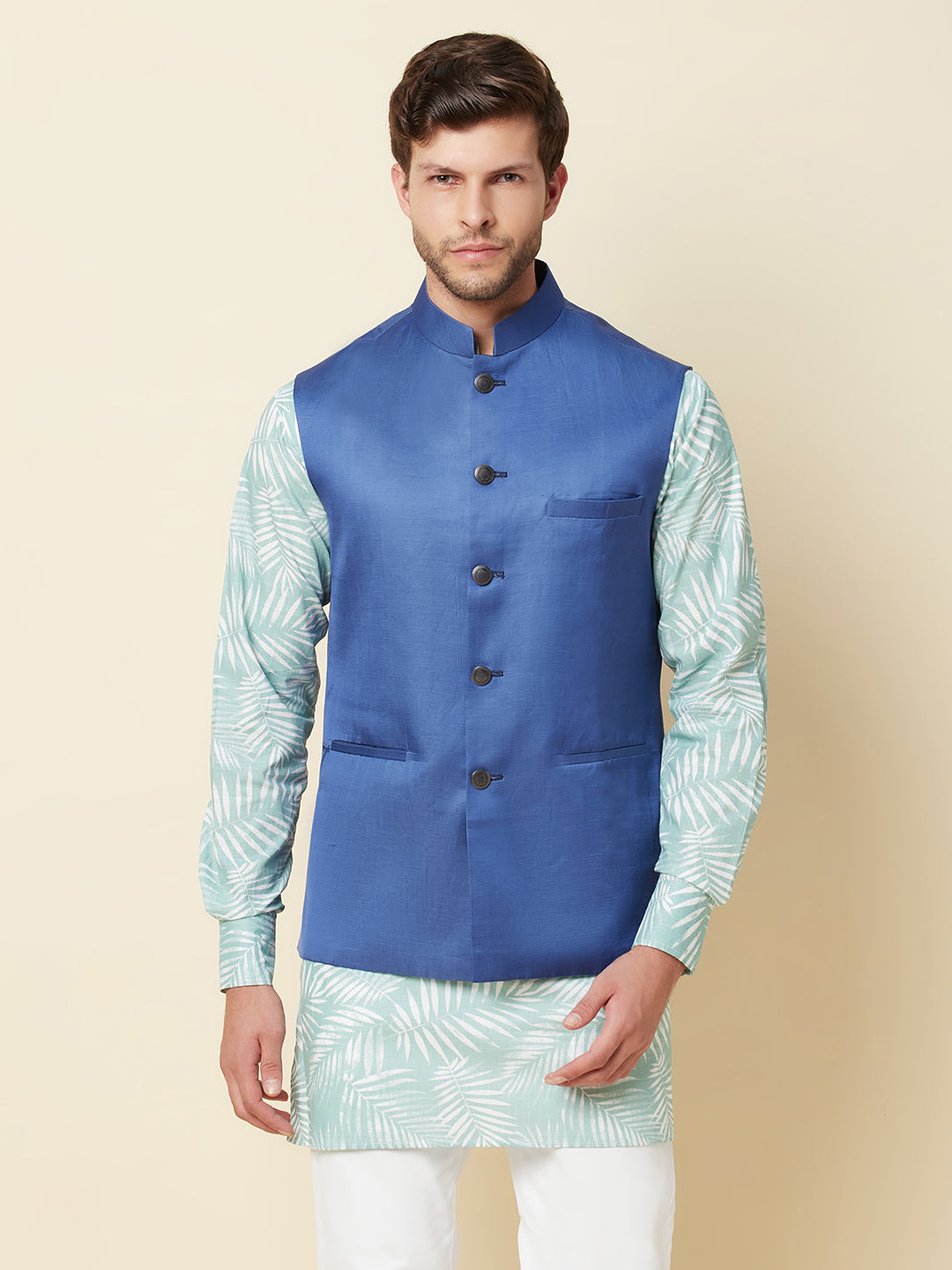 Tropical Print Kurta Set with Bundi Jacket - Spring Break