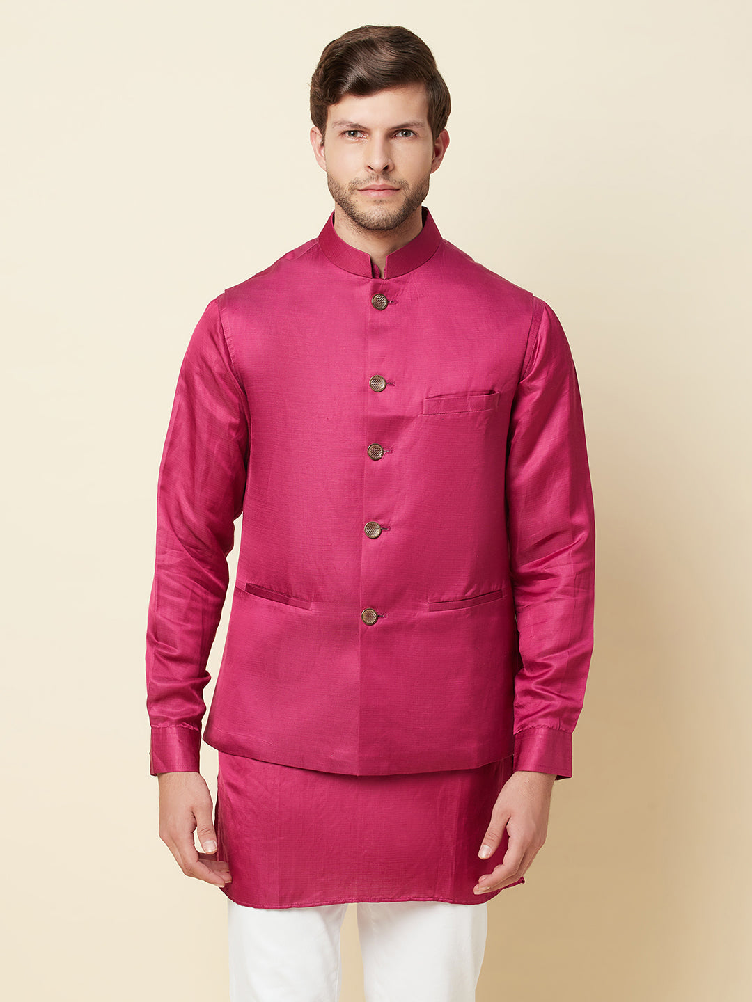 Pink Bundi Jacket with Kurta Set - Spring Break