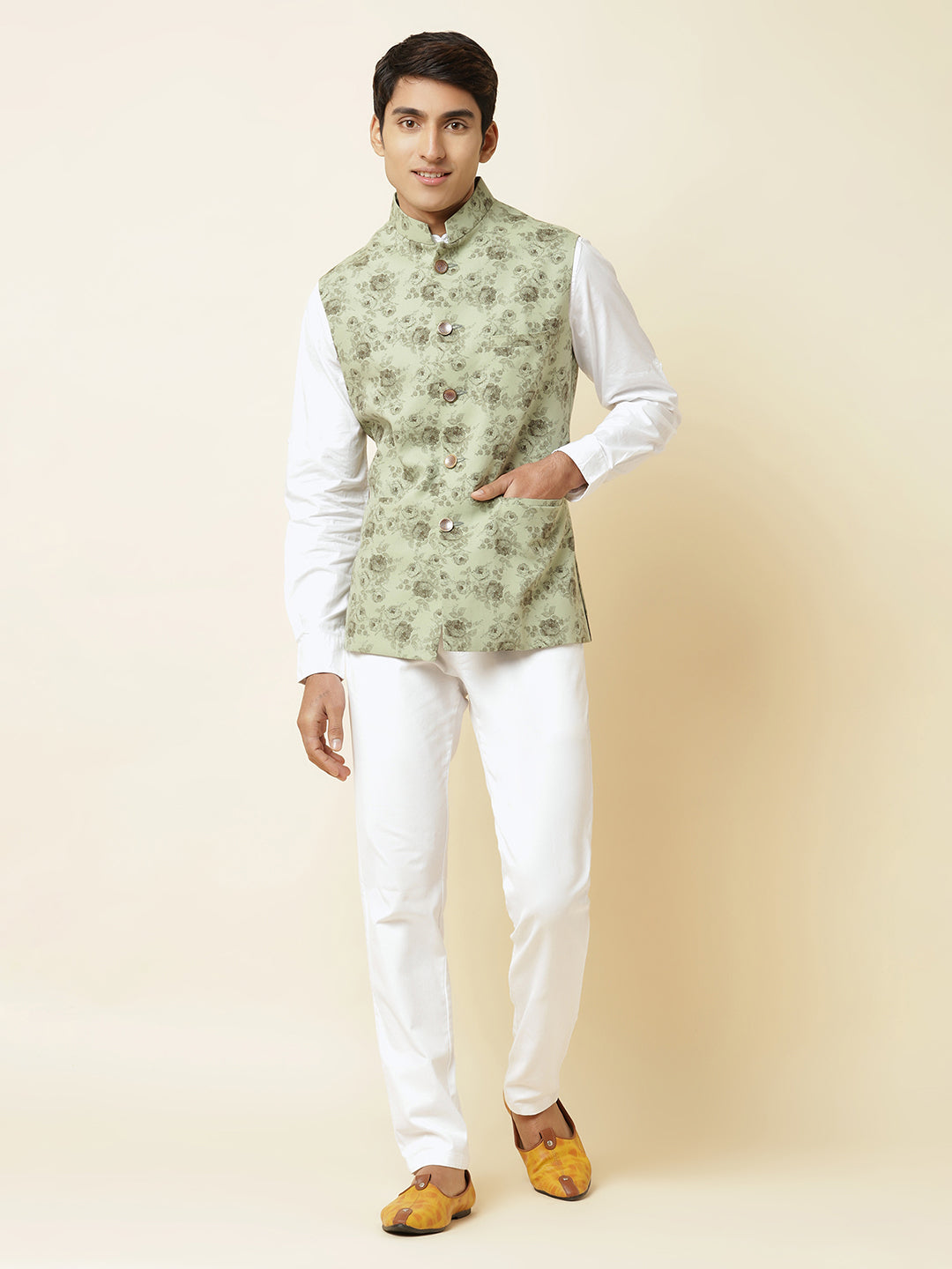 Green Floral Print Bundi Jacket - Spring Break
