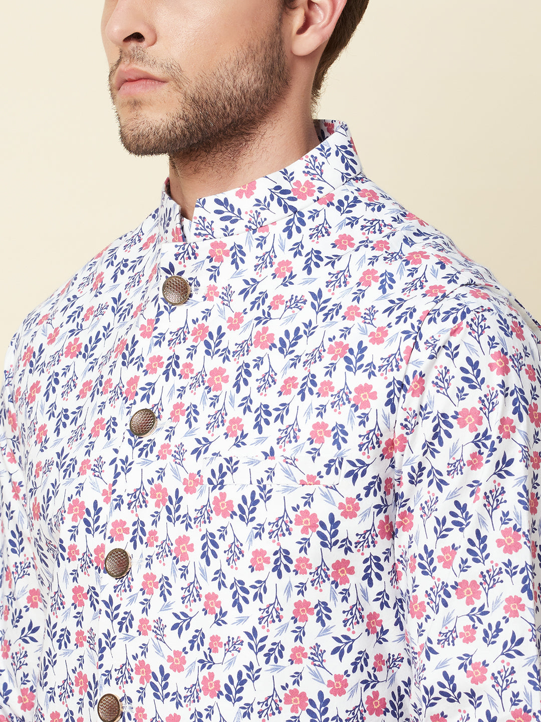 White Floral Printed Jacket with Kurta Set - Spring Break