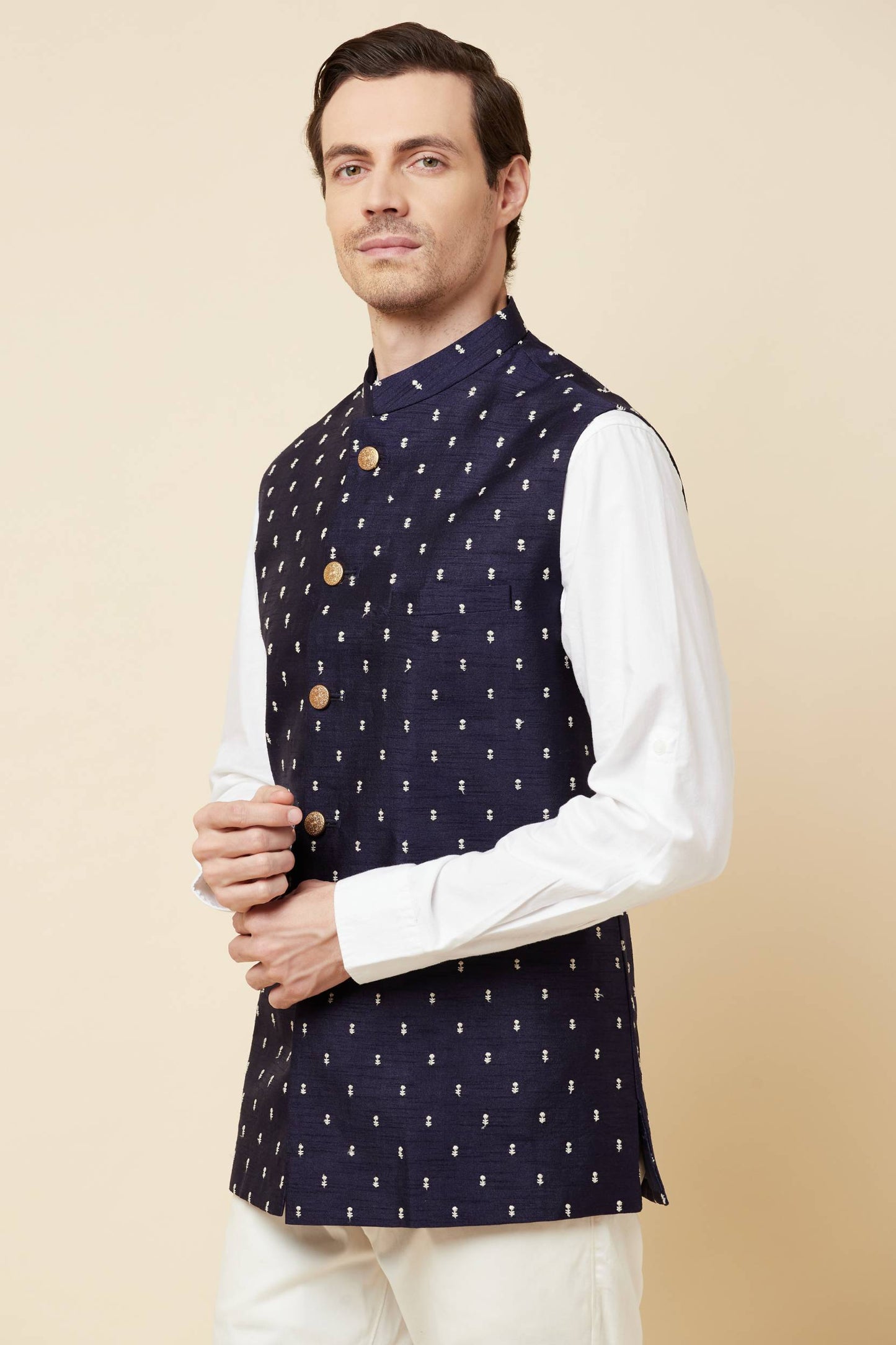 Navy Blue Embroidered Bundi Jacket - Spring Break