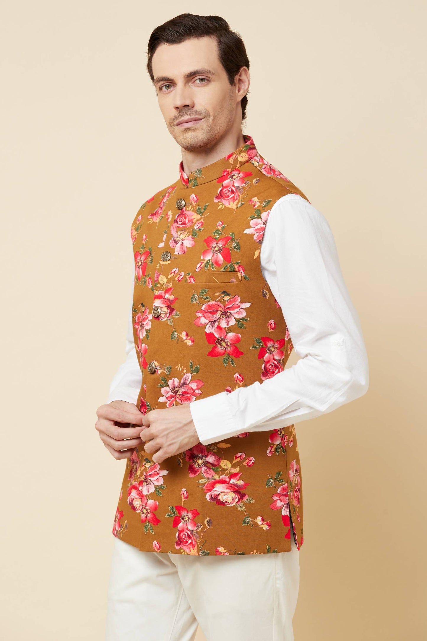 Mustard Floral Print Bundi Jacket - Spring Break