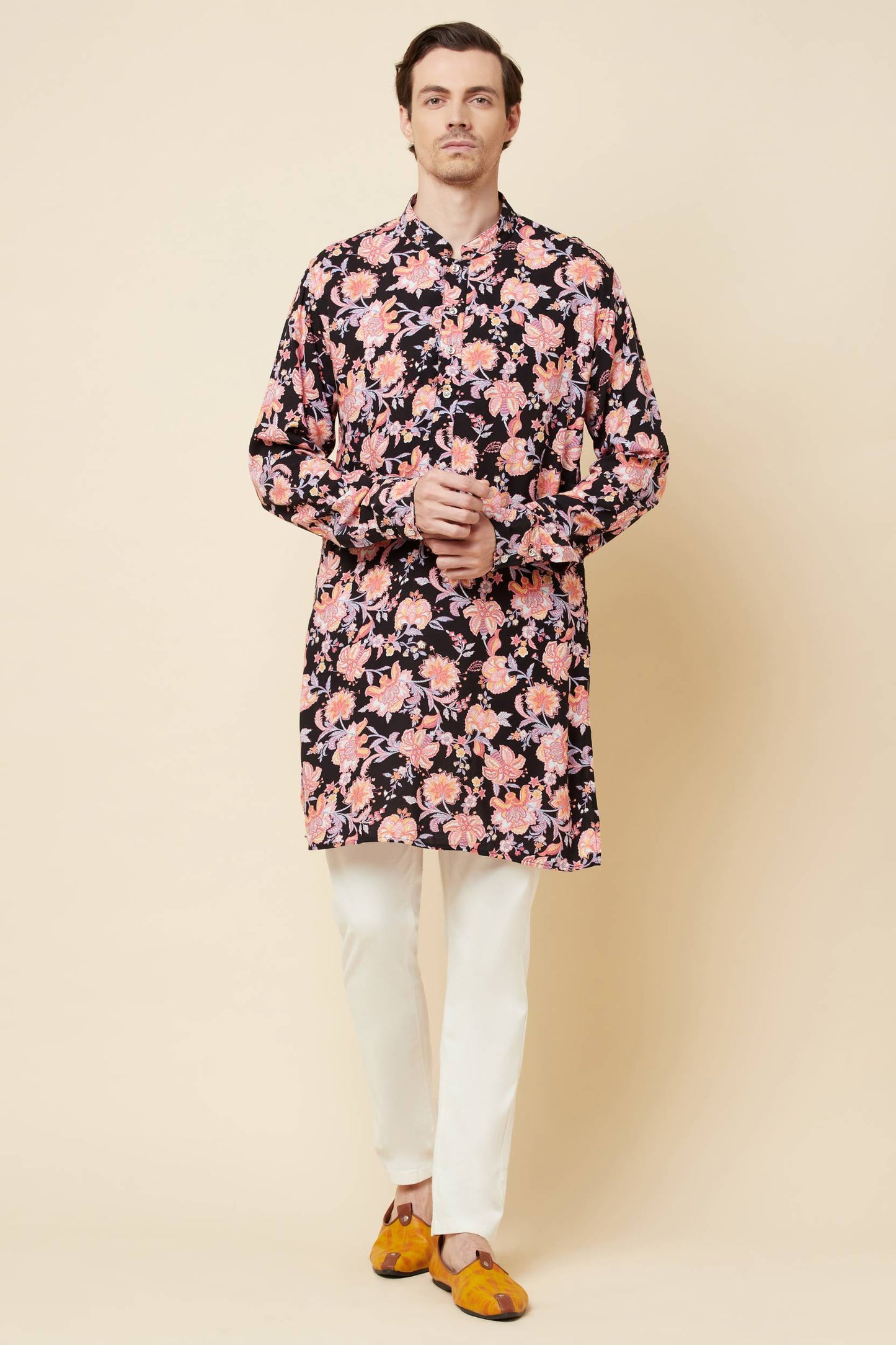 Black Floral Print Kurta Set - Spring Break