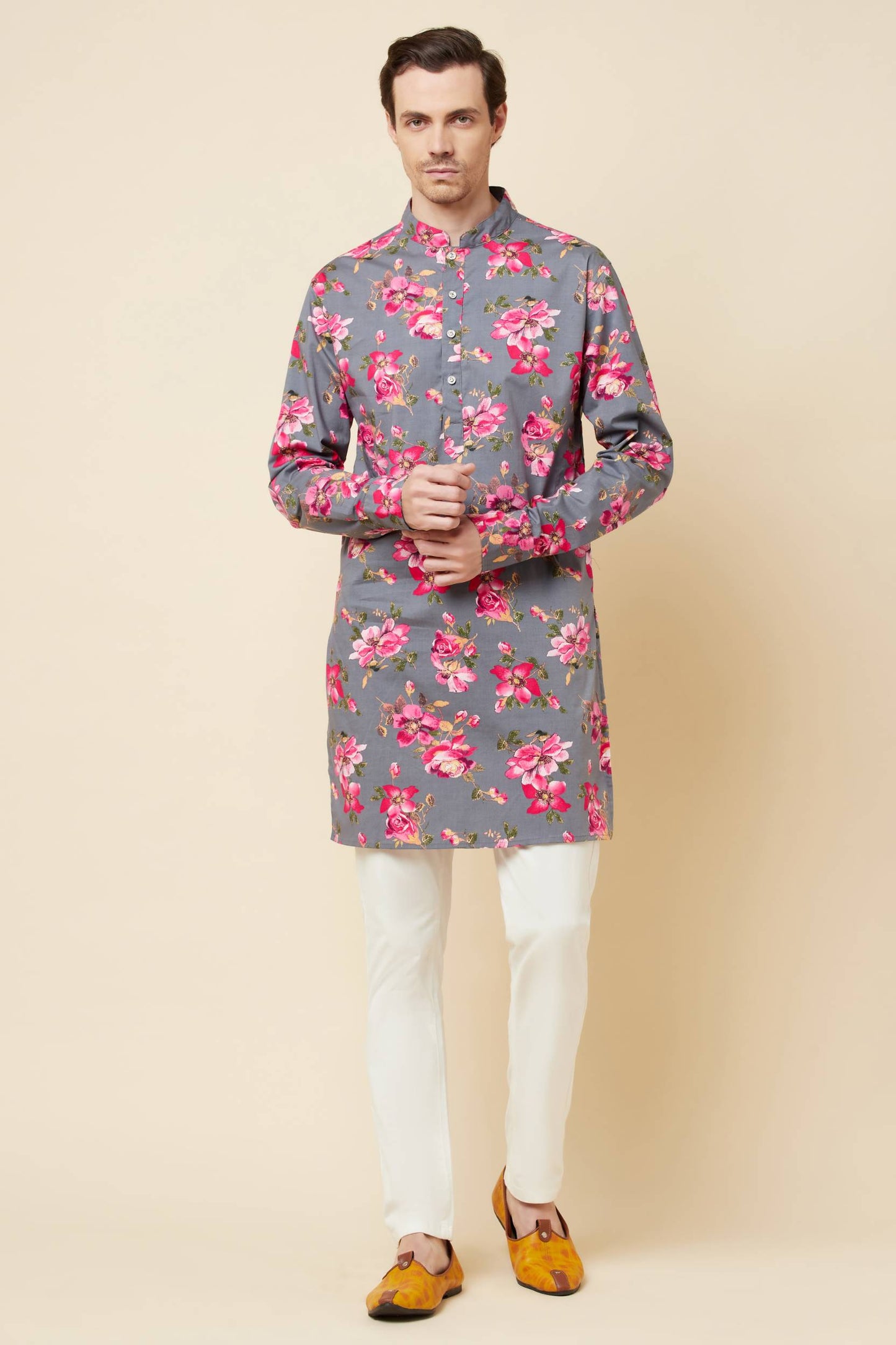 Grey Floral Print Kurta Set - Spring Break