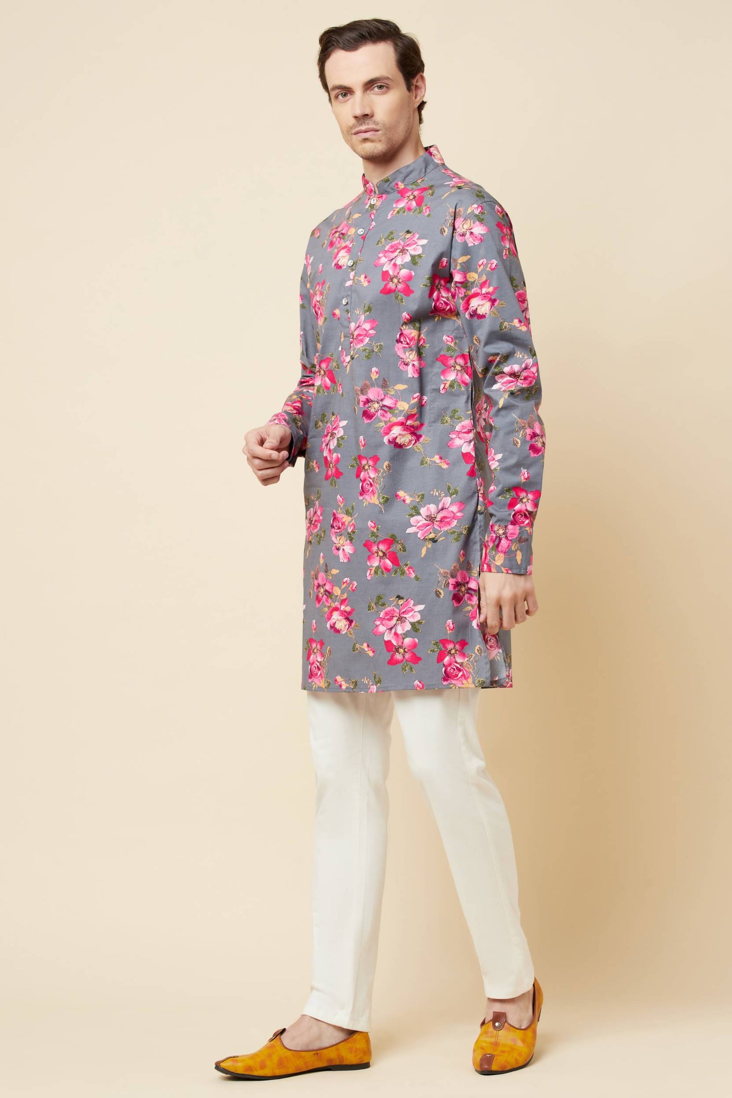 Grey Floral Print Kurta Set - Spring Break