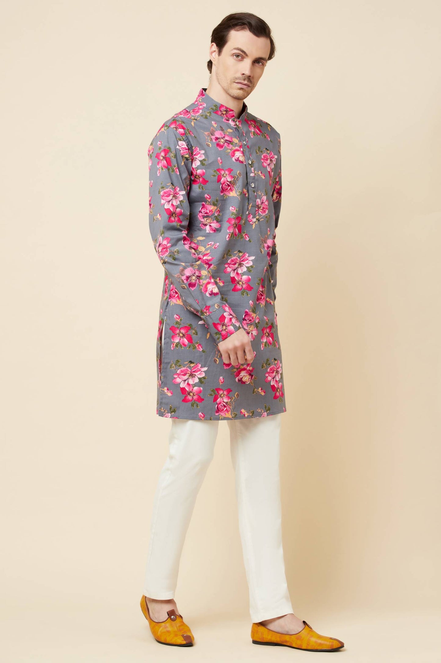 Grey Floral Print Kurta Set - Spring Break