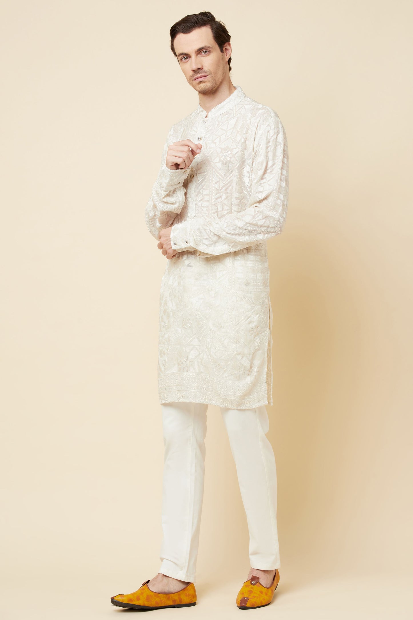 White Lucknowi Embroidered Kurta Set - Spring Break